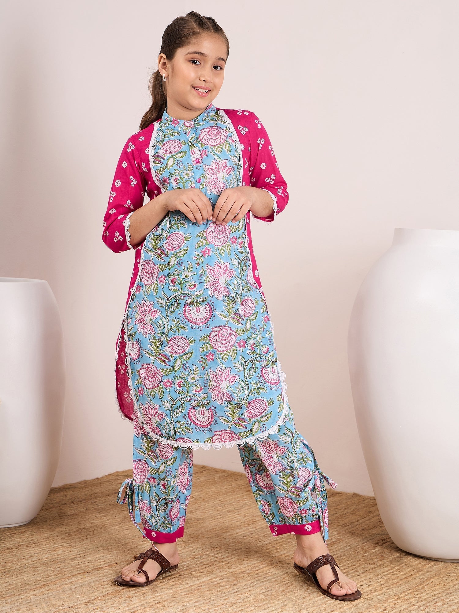 Girls Ethnic Motifs Printed Regular Pure Cotton Kurta With Palazzos