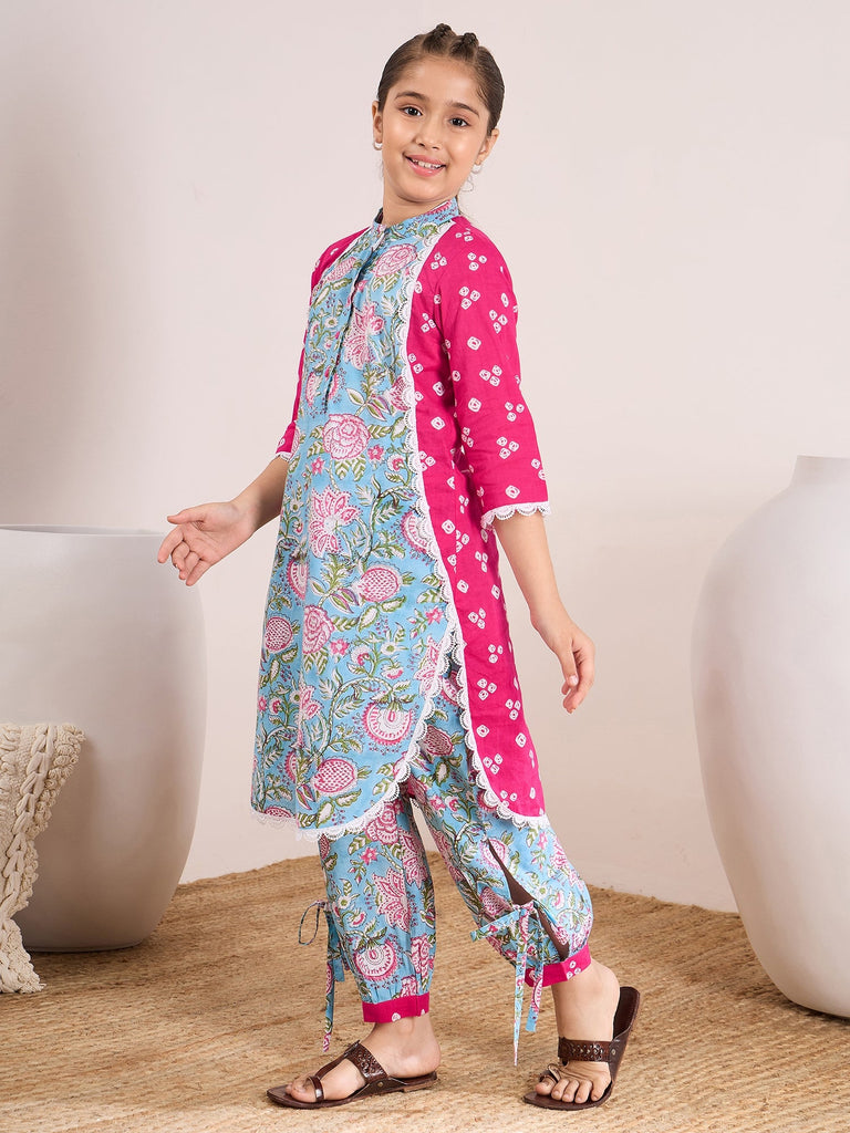 Girls Ethnic Motifs Printed Regular Cotton Kurta With Palazzos