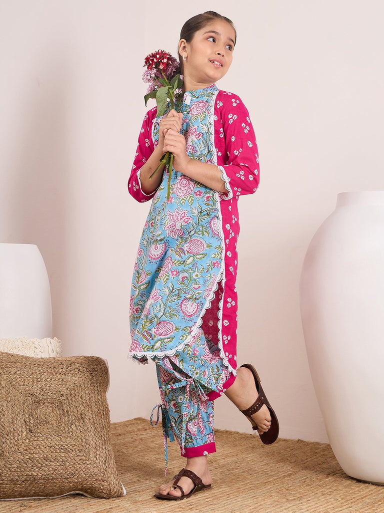Girls Ethnic Motifs Printed Regular Cotton Kurta With Palazzos