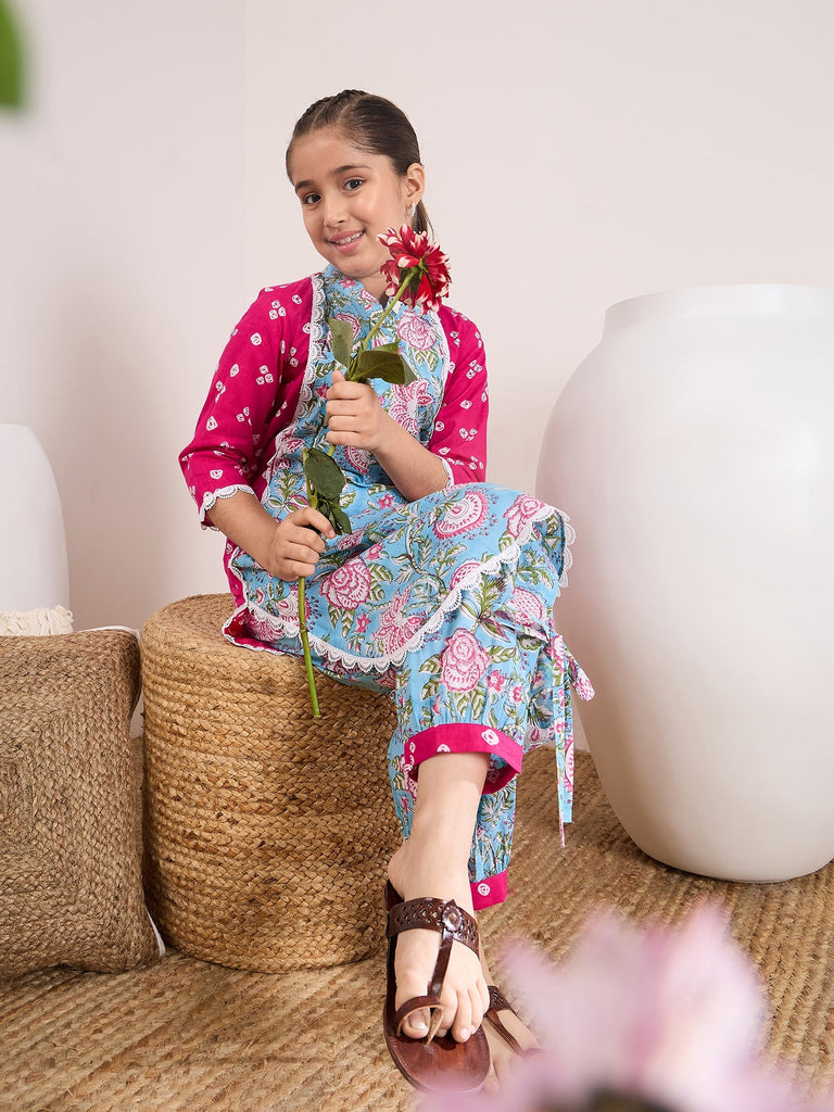 Girls Ethnic Motifs Printed Regular Cotton Kurta With Palazzos