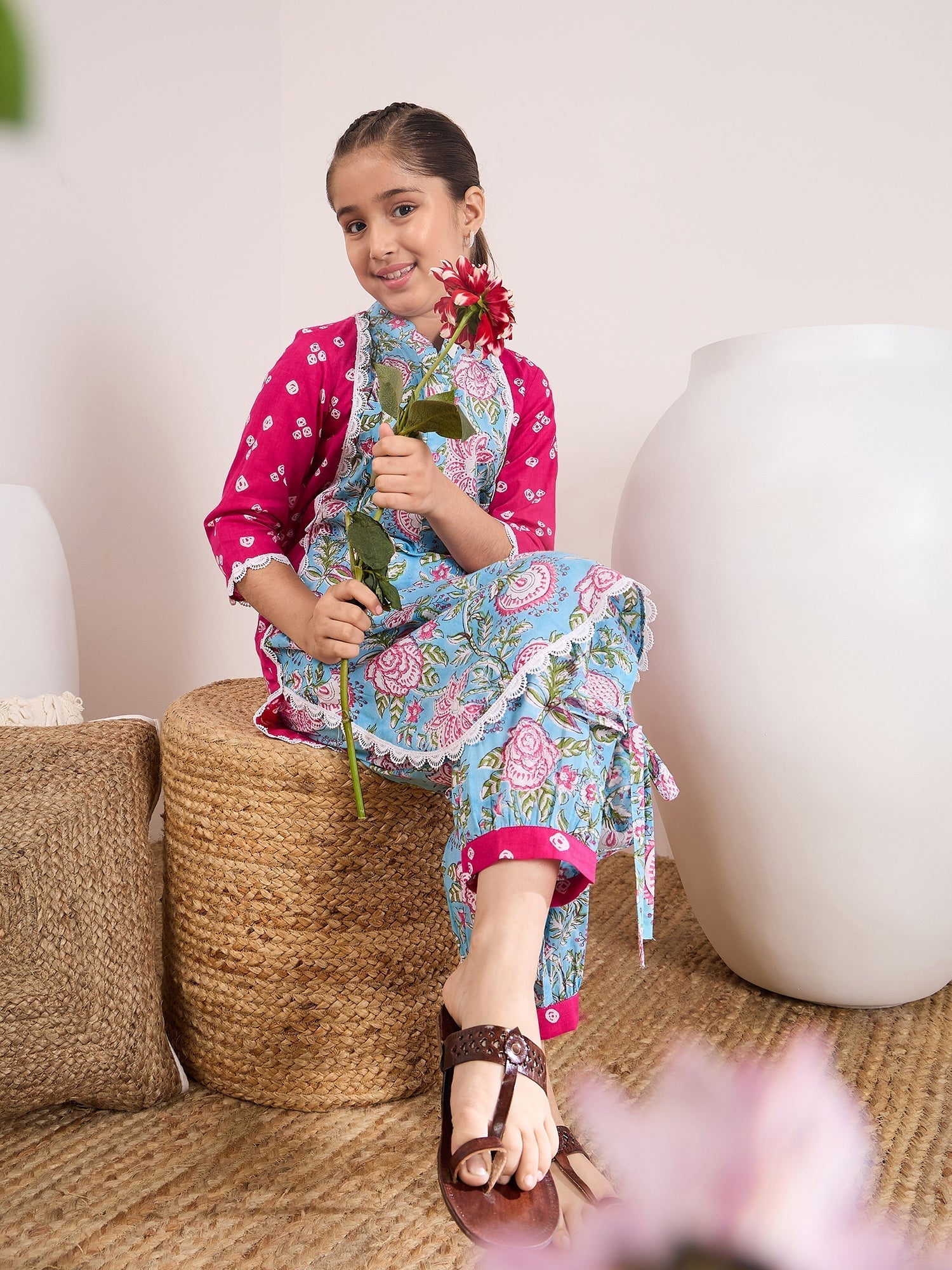 Girls Ethnic Motifs Printed Regular Pure Cotton Kurta With Palazzos