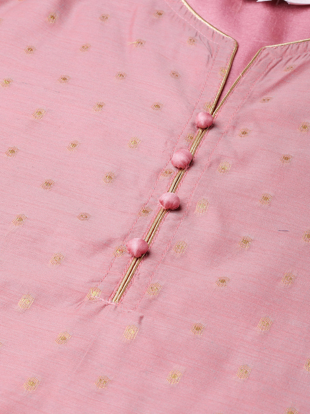 Women's Pink And Golden Self Design Kurta With Sharara - Bhama Couture
