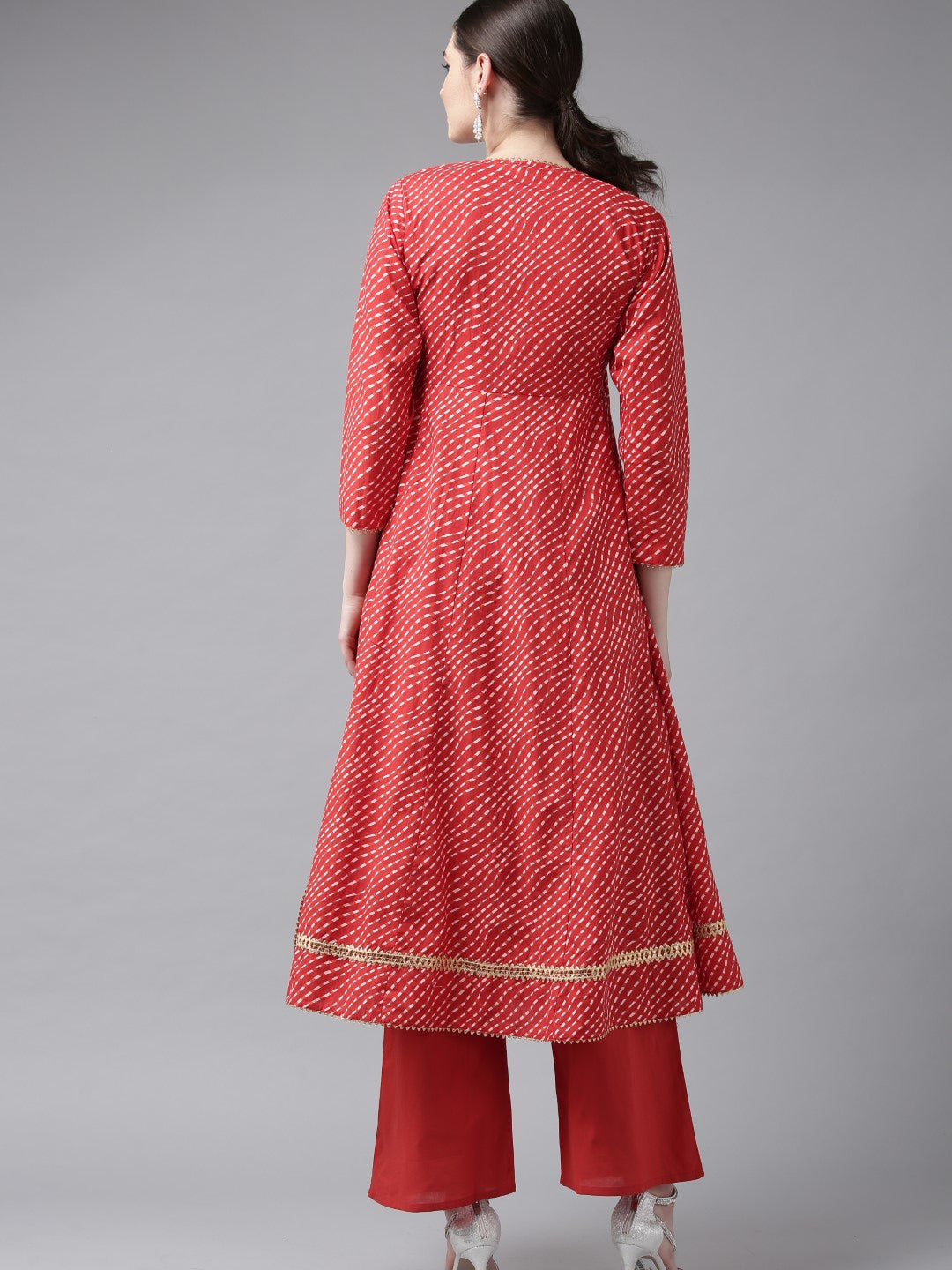 Women's Red And White Printed Kurta With Palazzos - Bhama Couture