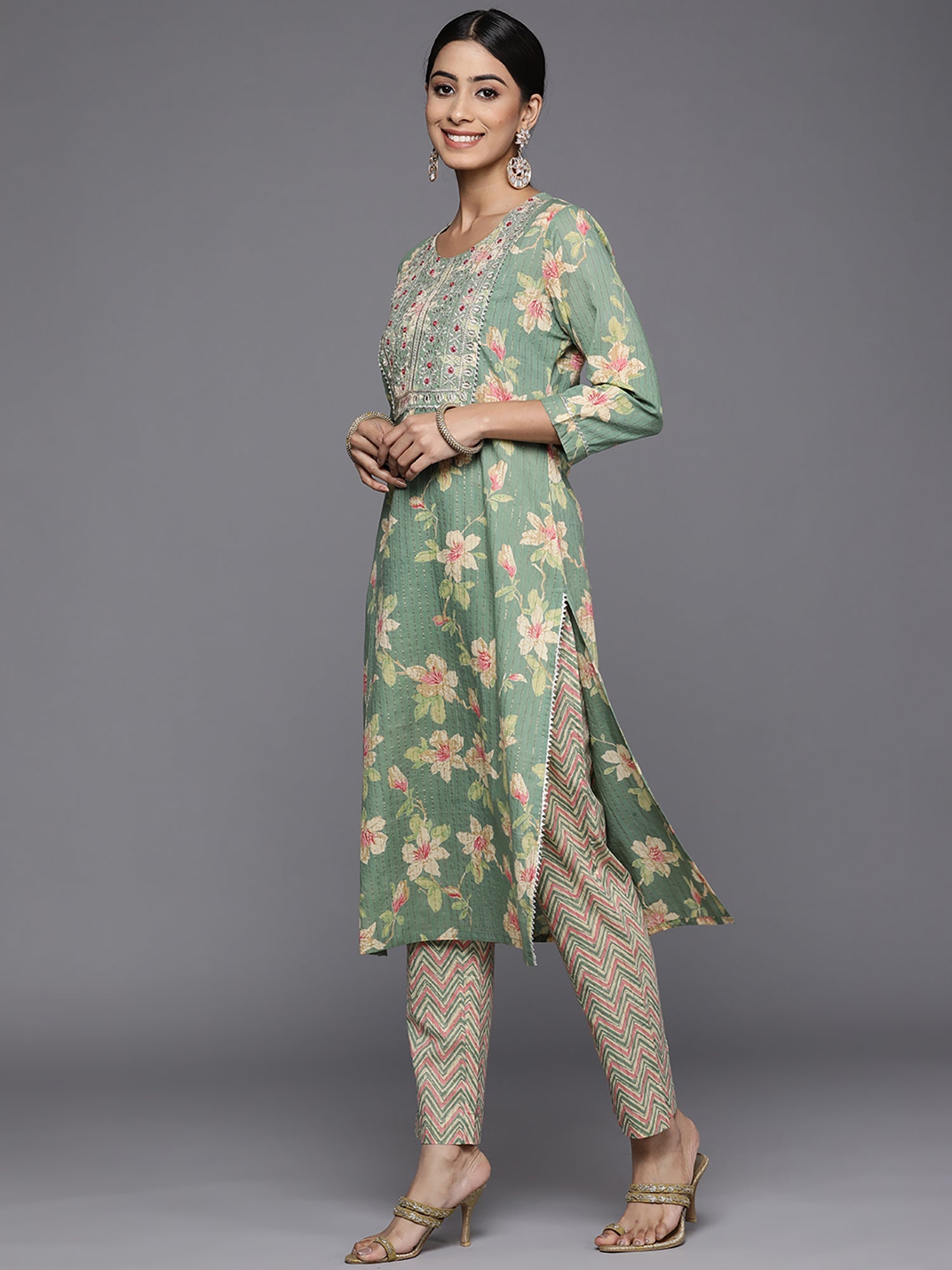 Women's Green Pure Cotton Kurta Set - Taantav