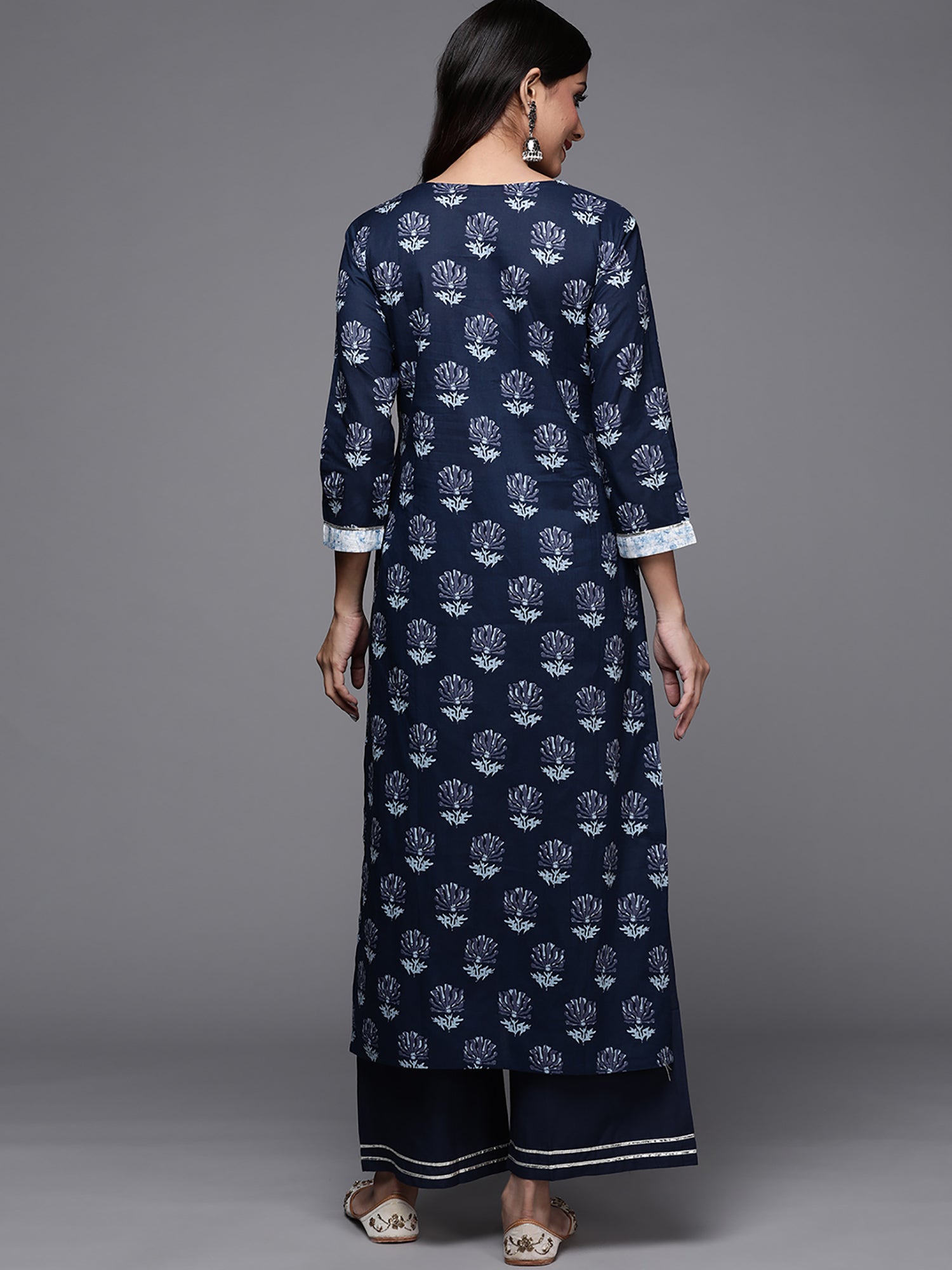 Women's Navy Blue Pure Cotton Kurta Set - Taantav