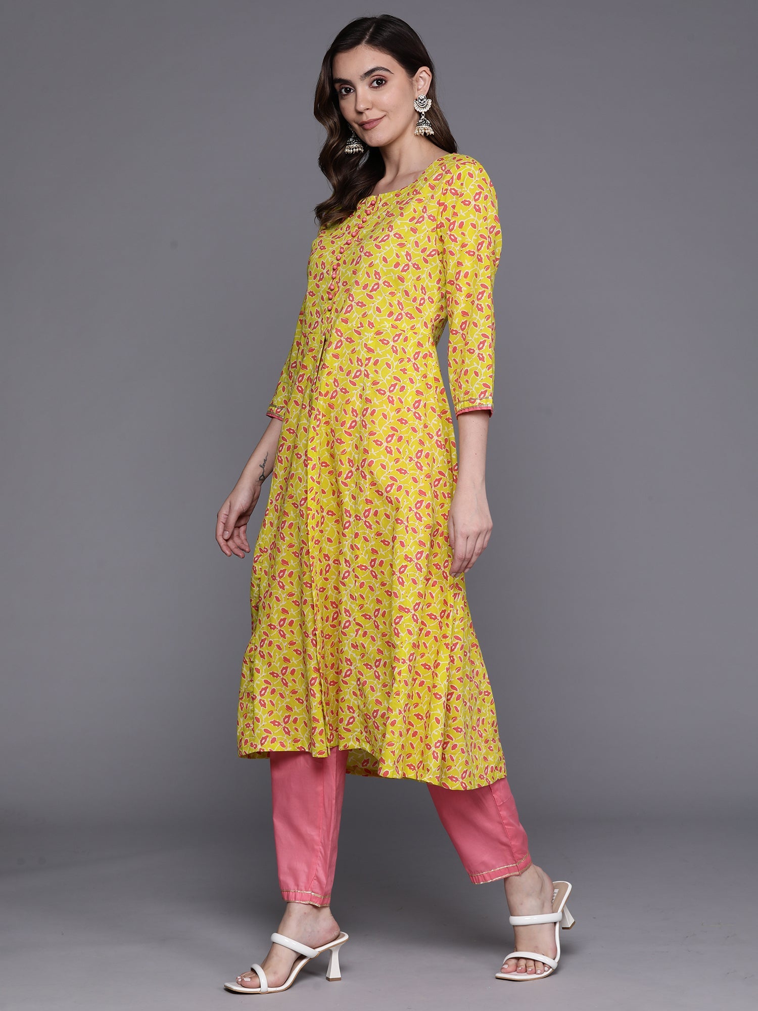 Women's Yellow Pure Cotton Kurta Set - Taantav