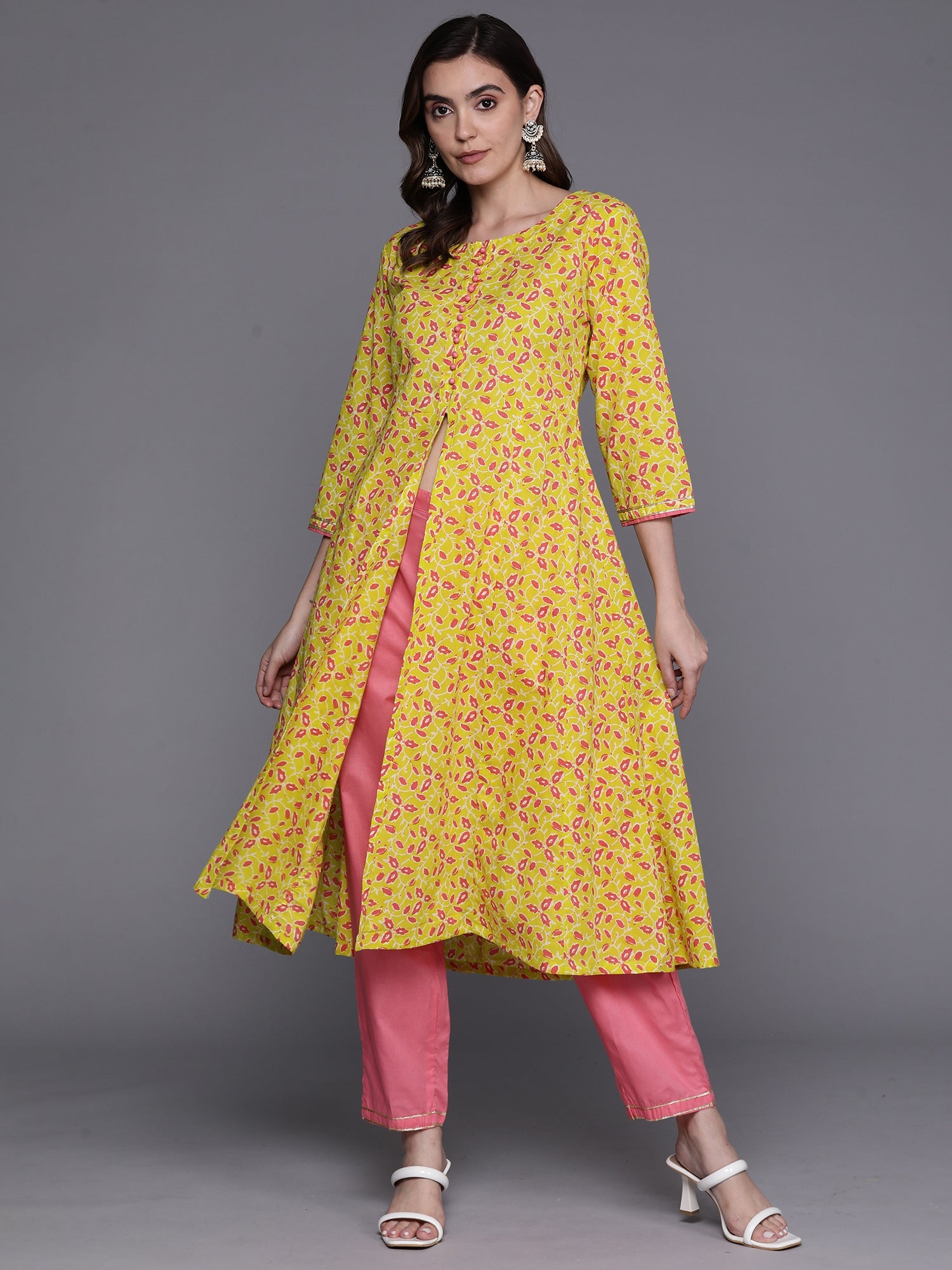 Women's Yellow Pure Cotton Kurta Set - Taantav