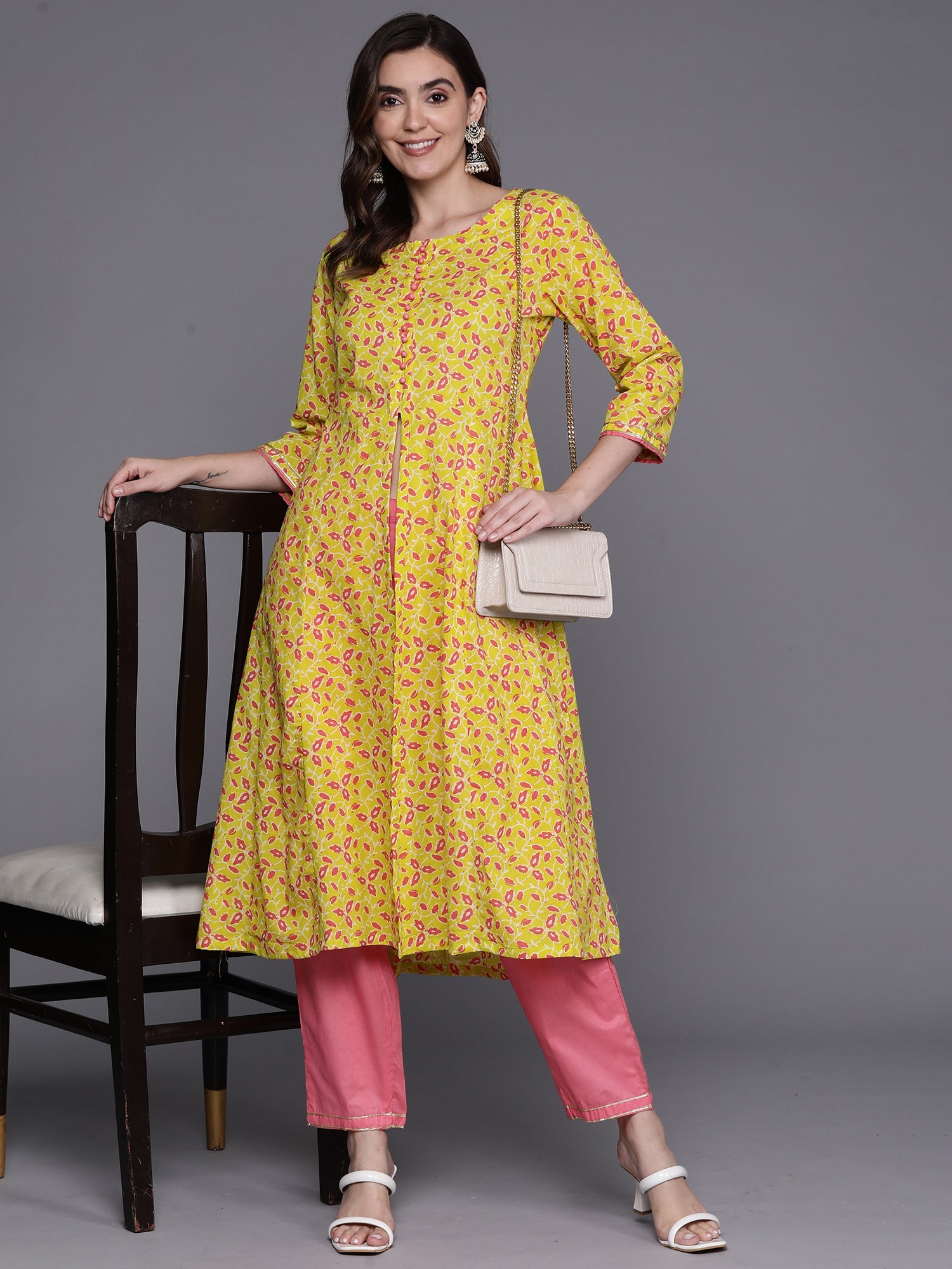 Women's Yellow Pure Cotton Kurta Set - Taantav