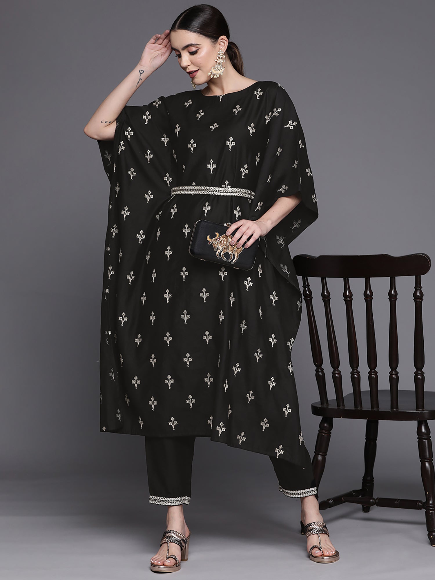 Women's Black Liva Kurta Set - Taantav