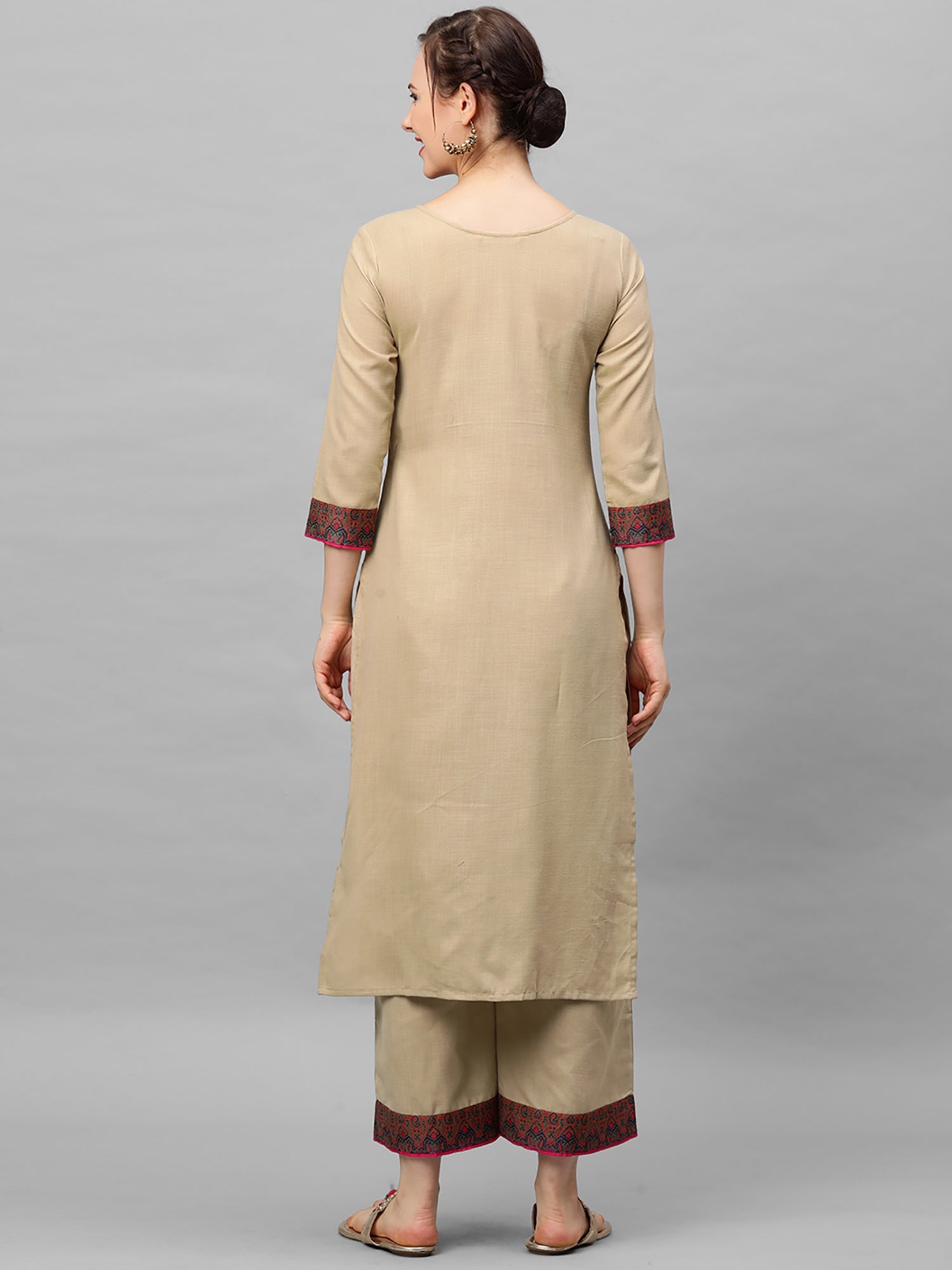 Women's Beige Pure Cotton Kurta Set - Taantav