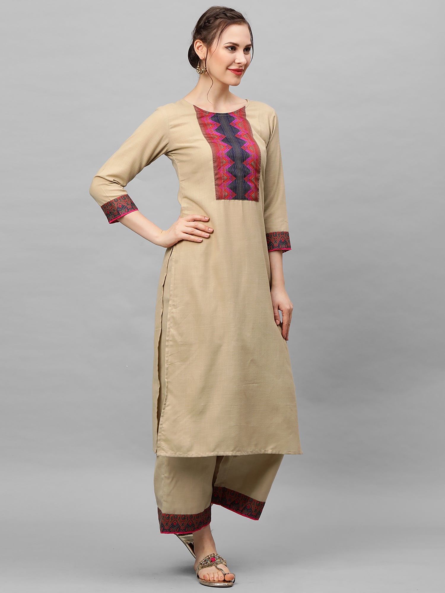 Women's Beige Pure Cotton Kurta Set - Taantav