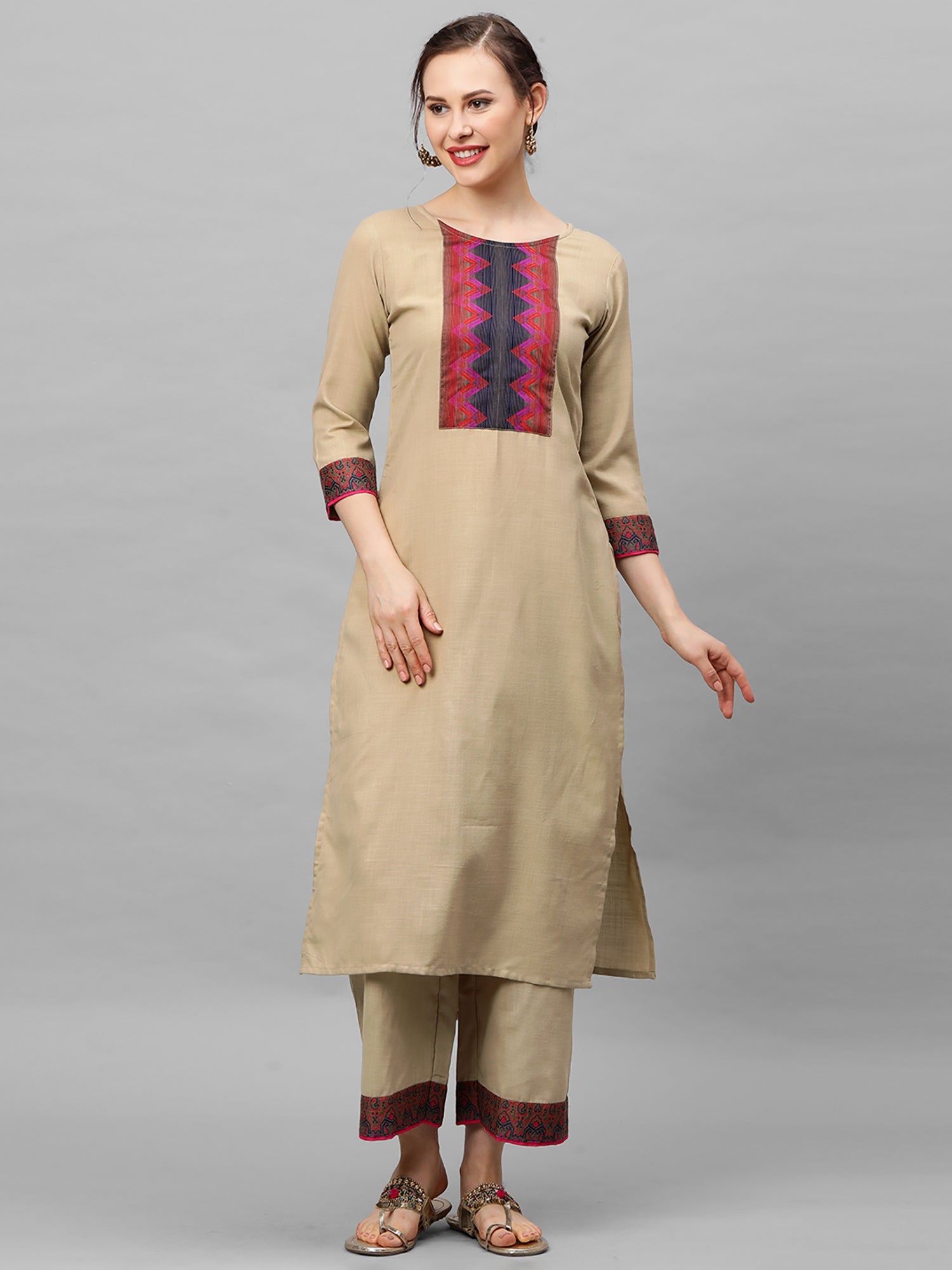 Women's Beige Pure Cotton Kurta Set - Taantav