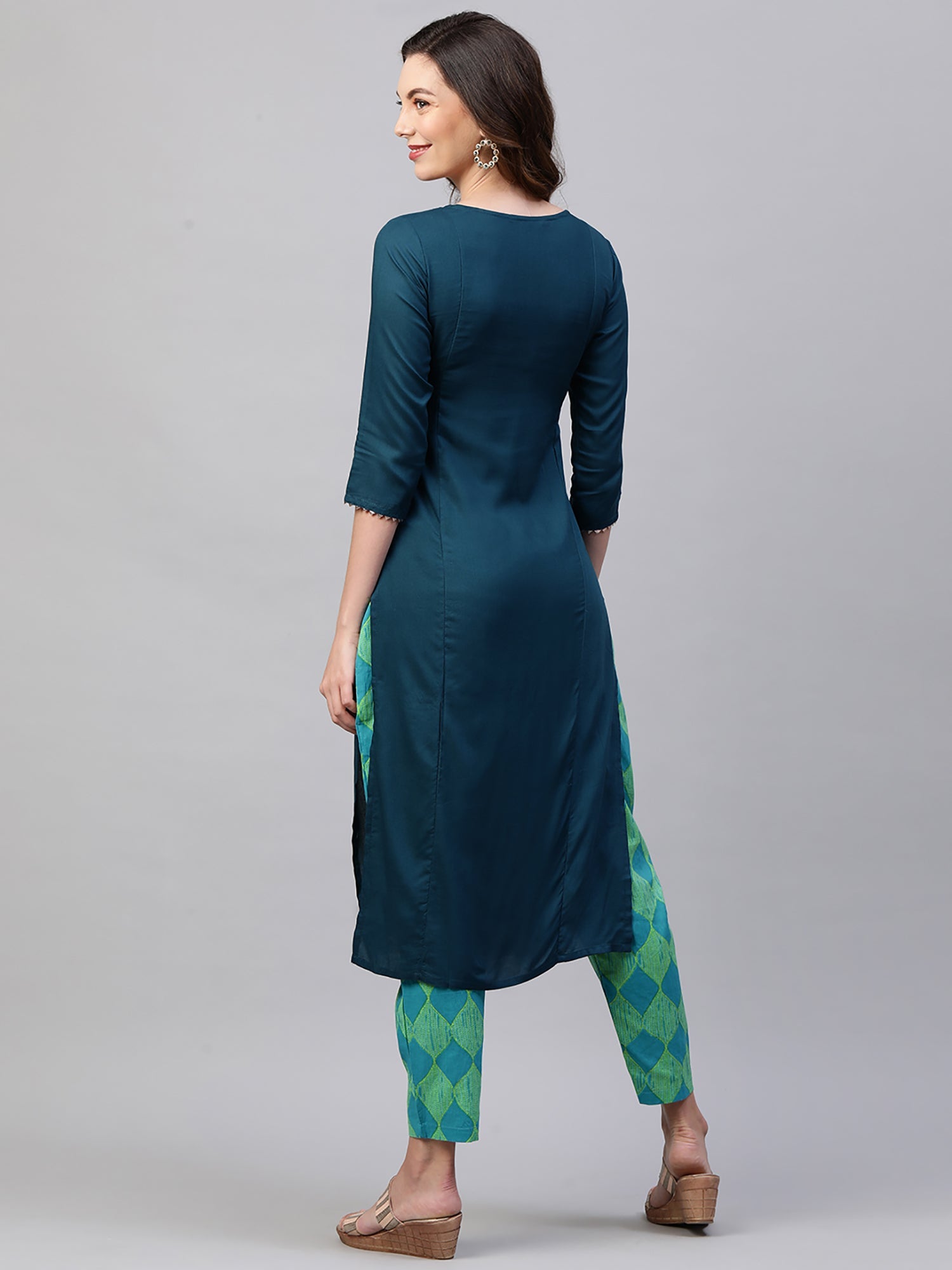 Women's Teal Viscose Rayon Kurta Set - Taantav