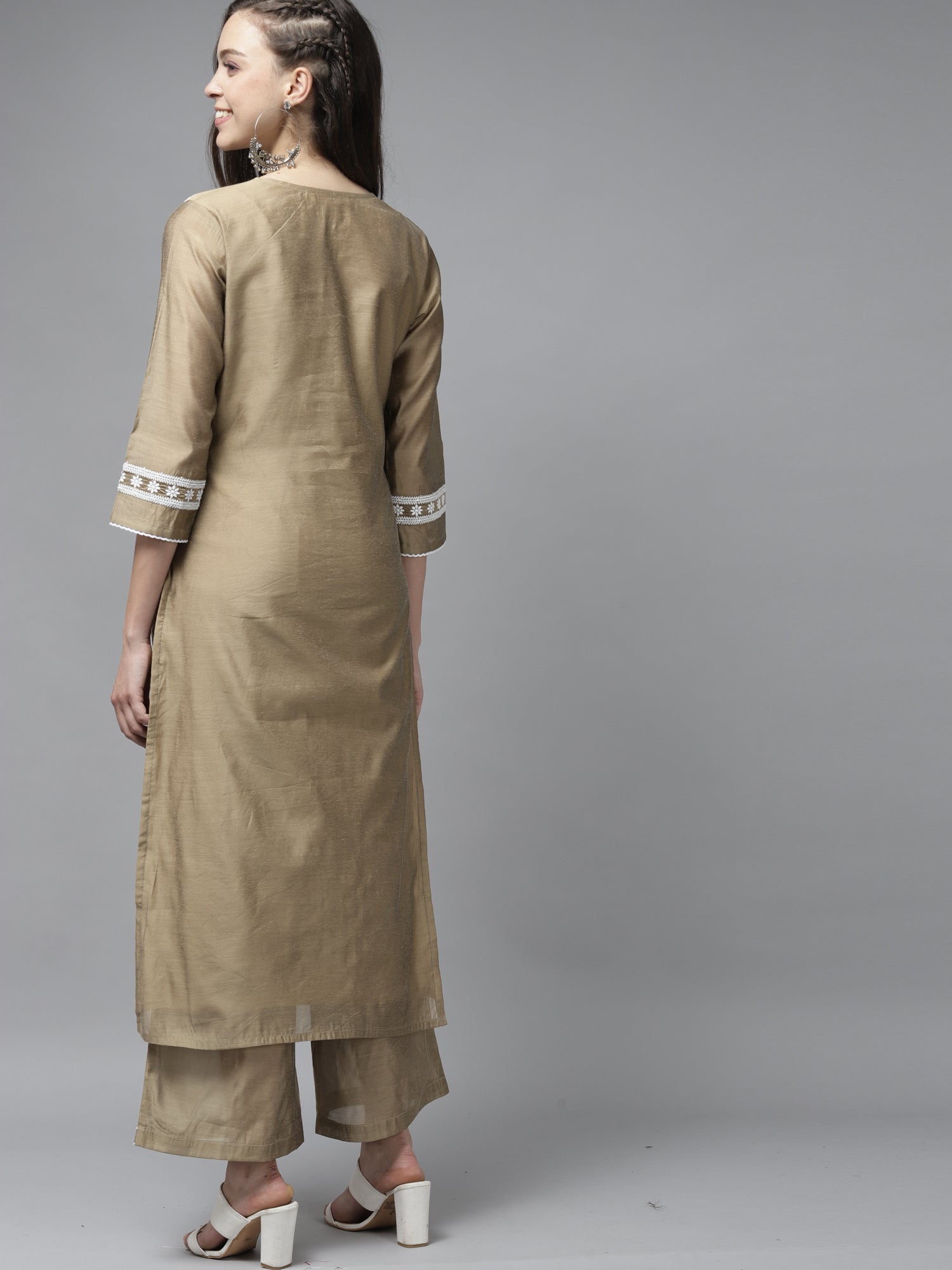 Women's Brown Silk Blend Kurta Set - Taantav