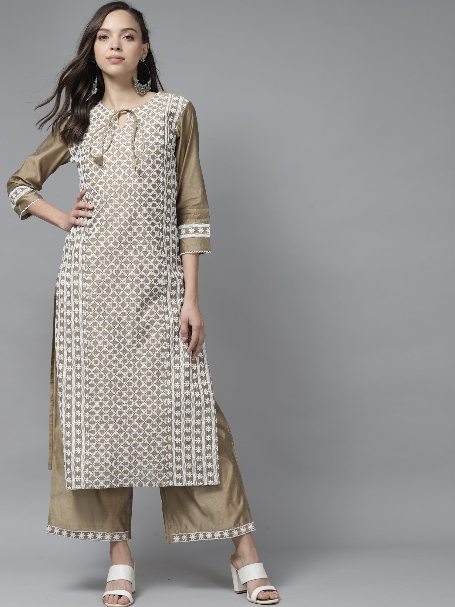 Women's Brown Silk Blend Kurta Set - Taantav