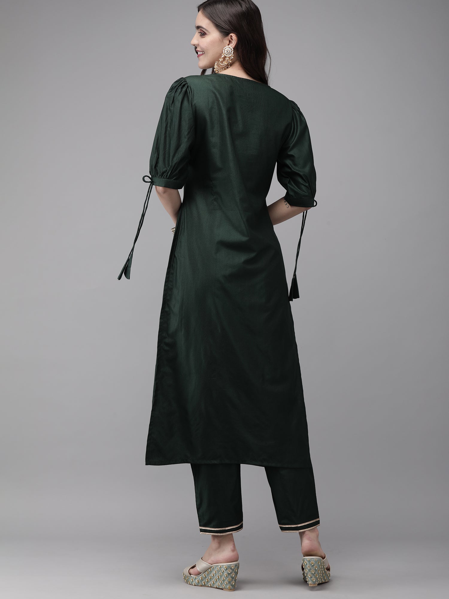 Women's Green Liva Kurta Set - Taantav