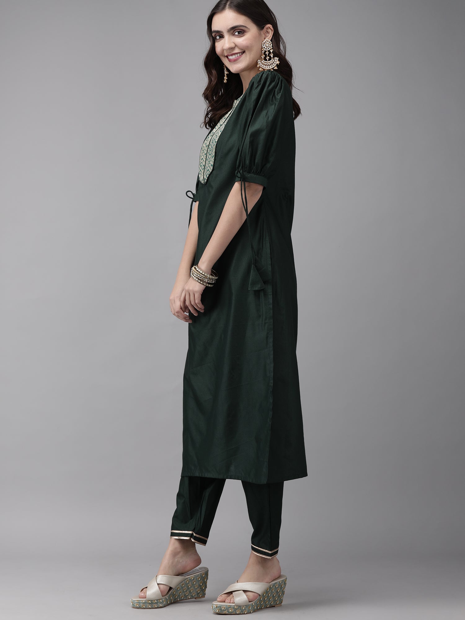 Women's Green Liva Kurta Set - Taantav