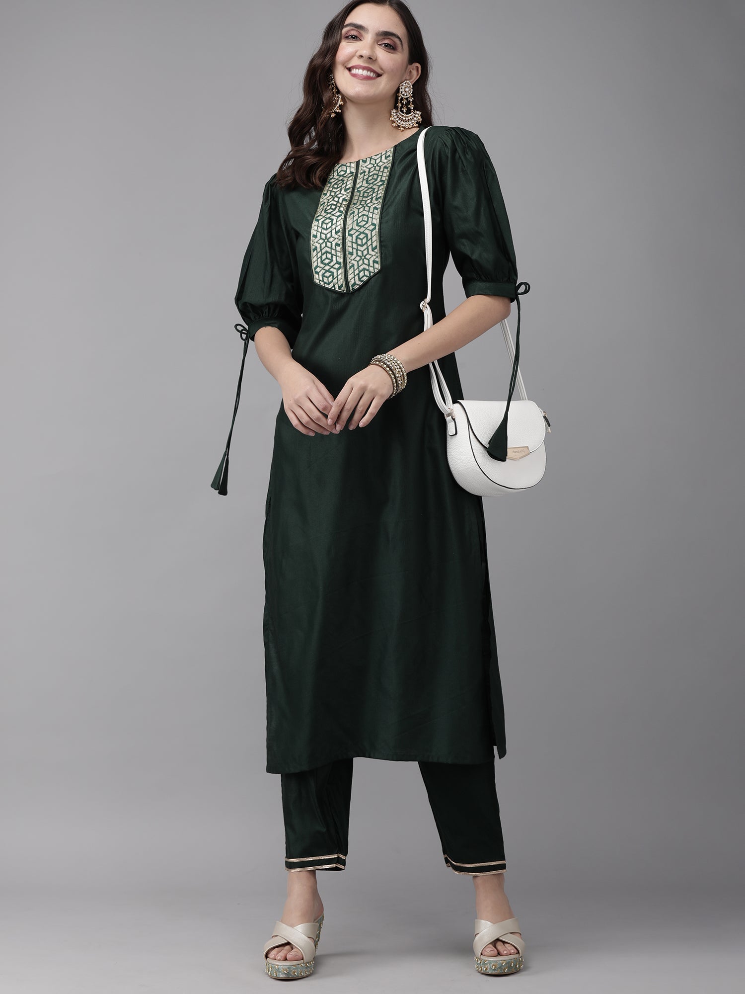 Women's Green Liva Kurta Set - Taantav