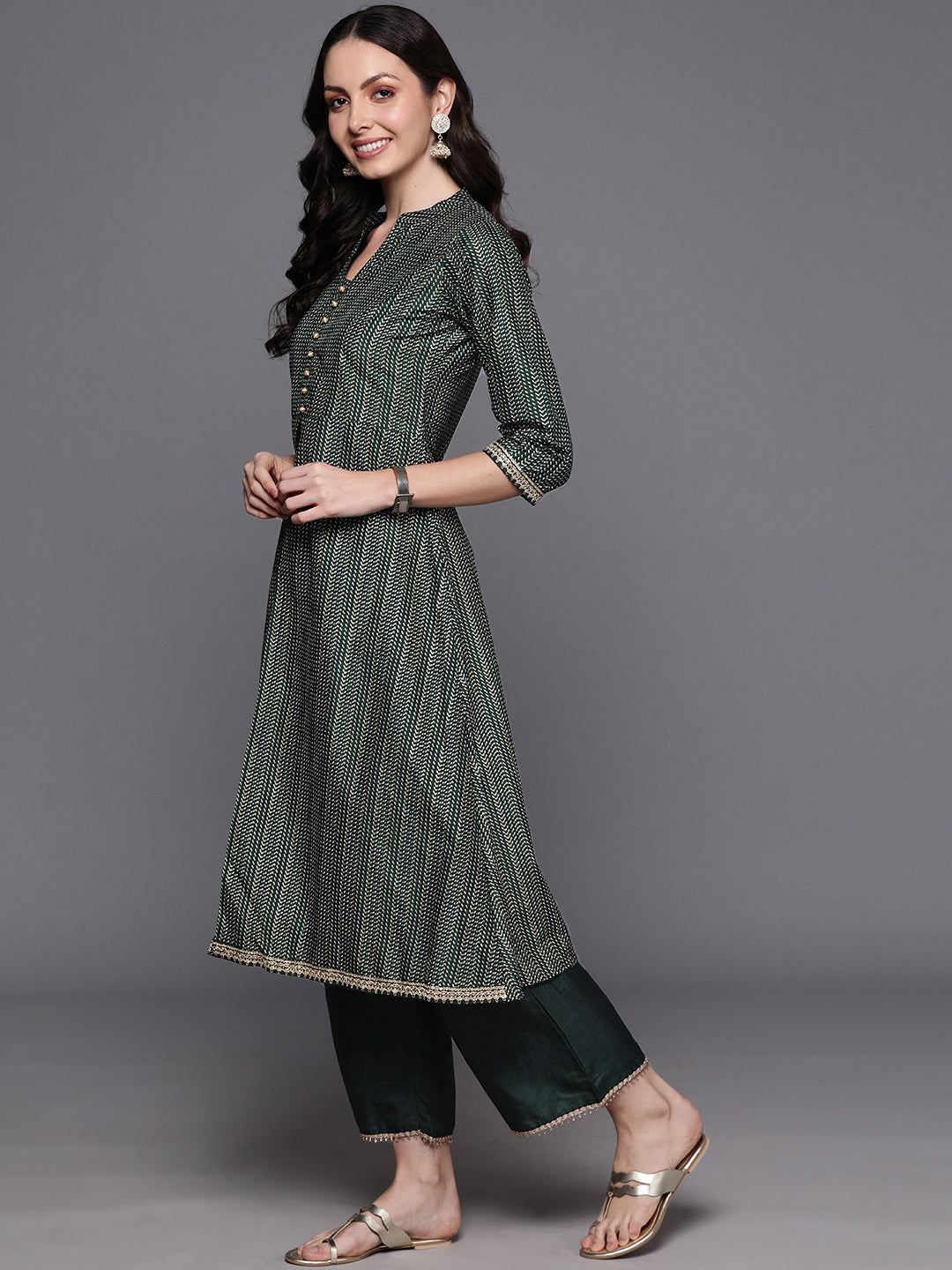 Women's Green Polyester Kurta Set - Taantav