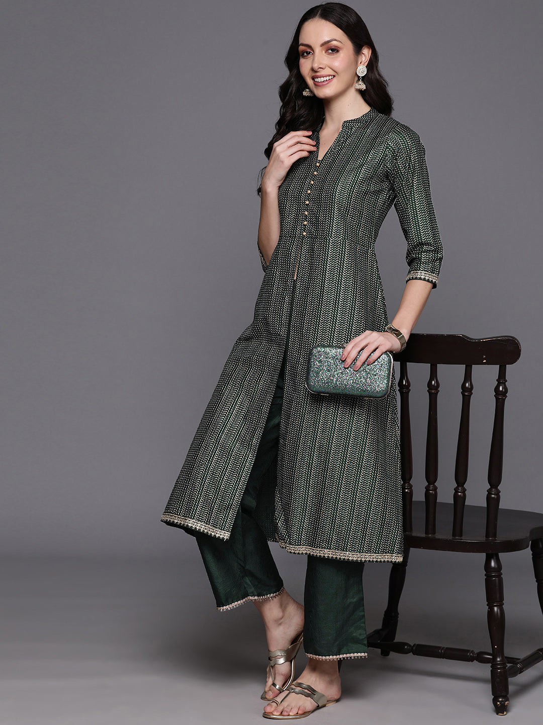 Women's Green Polyester Kurta Set - Taantav