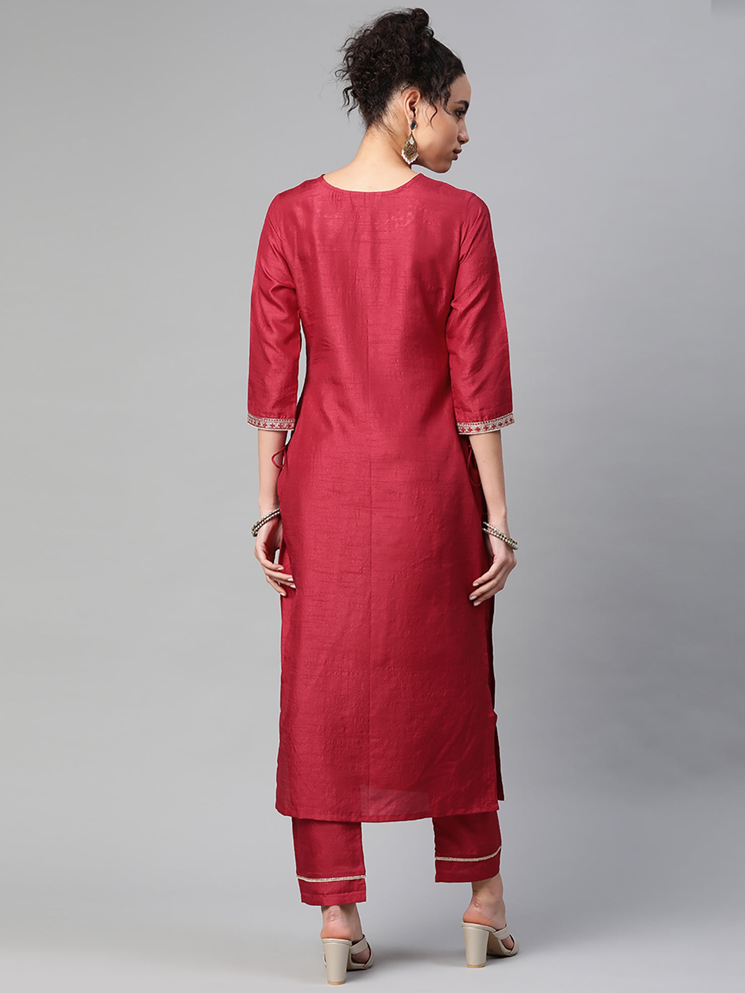 Women's Maroon Polyester Kurta Set - Taantav