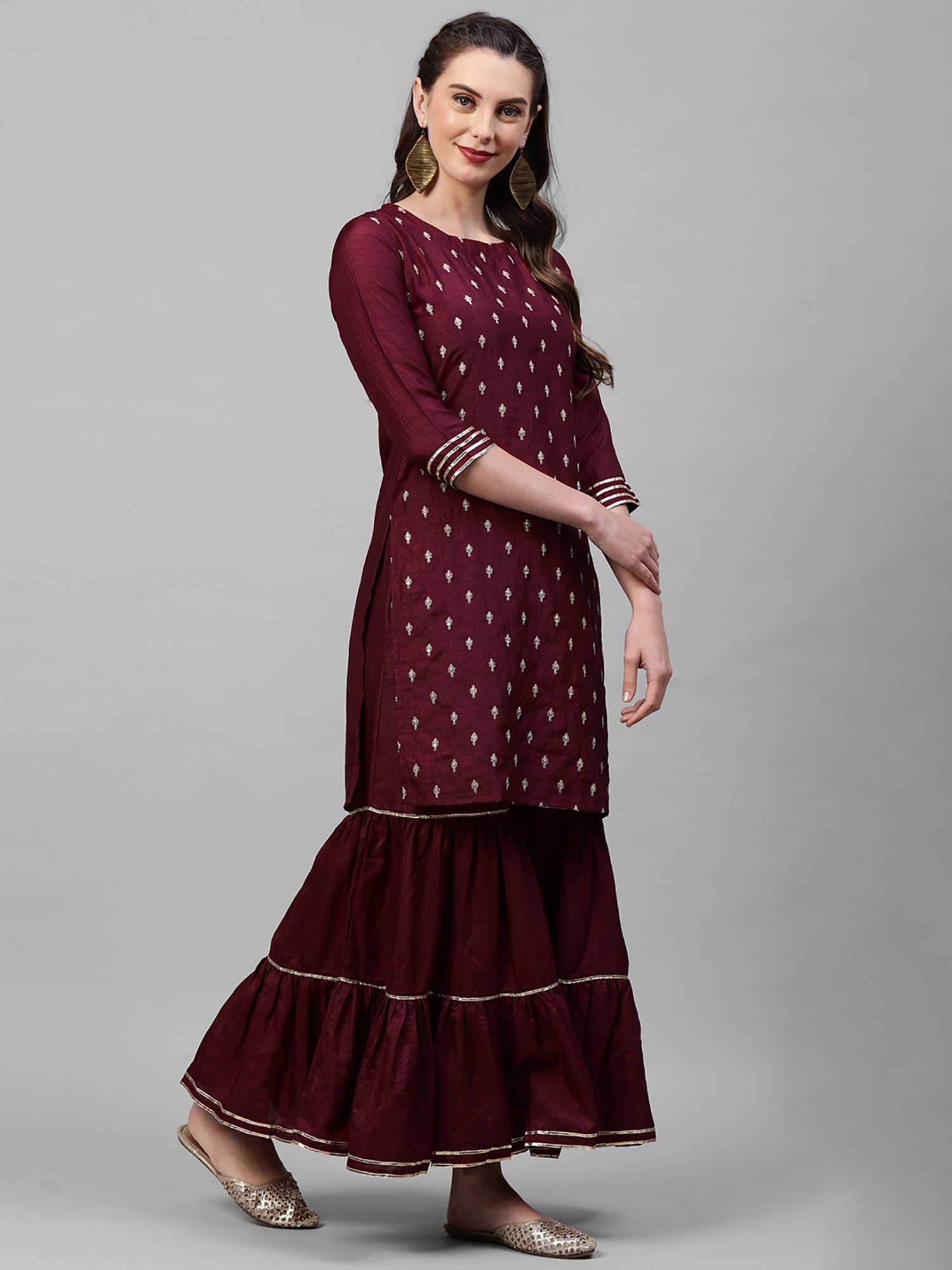 Women's Maroon Polyester Kurta Set - Taantav