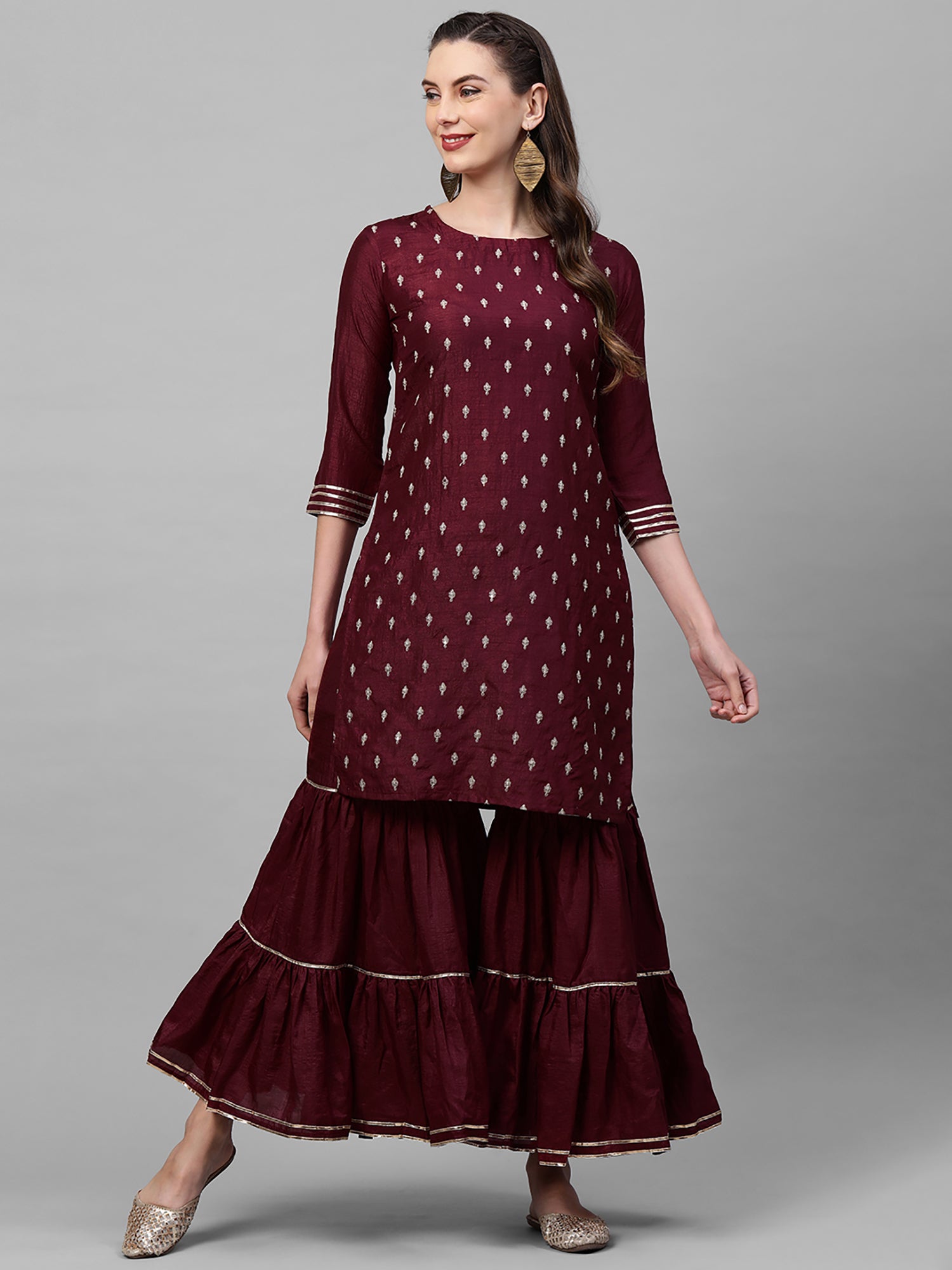 Women's Maroon Polyester Kurta Set - Taantav