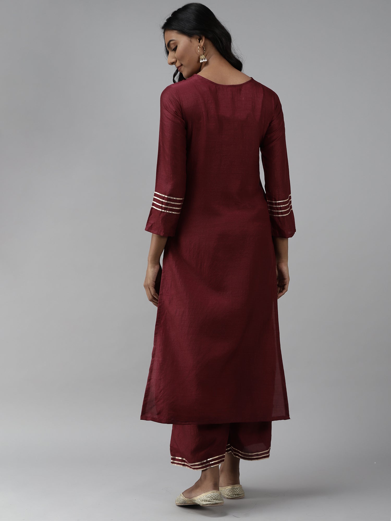 Women's Maroon Polyester Kurta Set - Taantav