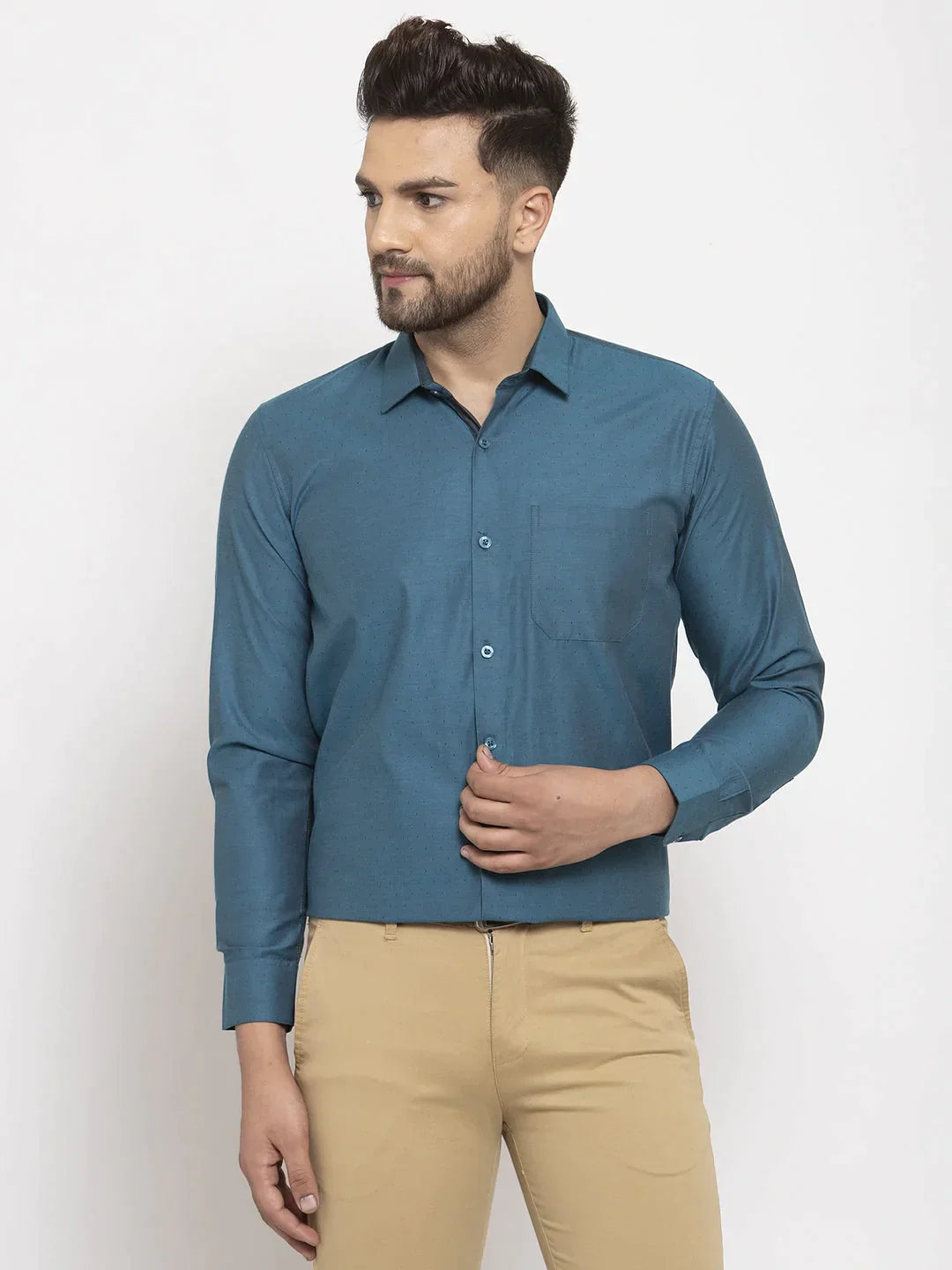 Men's Blue Cotton Polka Dots Formal Shirt's - Taantav