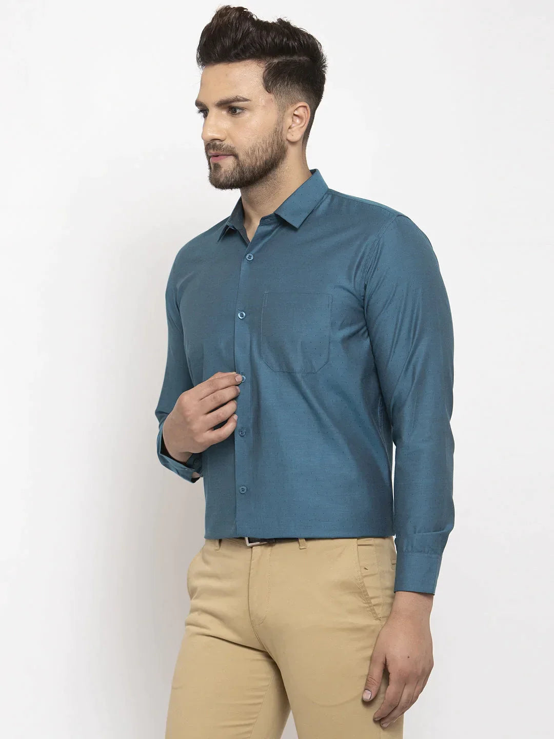 Men's Blue Cotton Polka Dots Formal Shirt's - Taantav