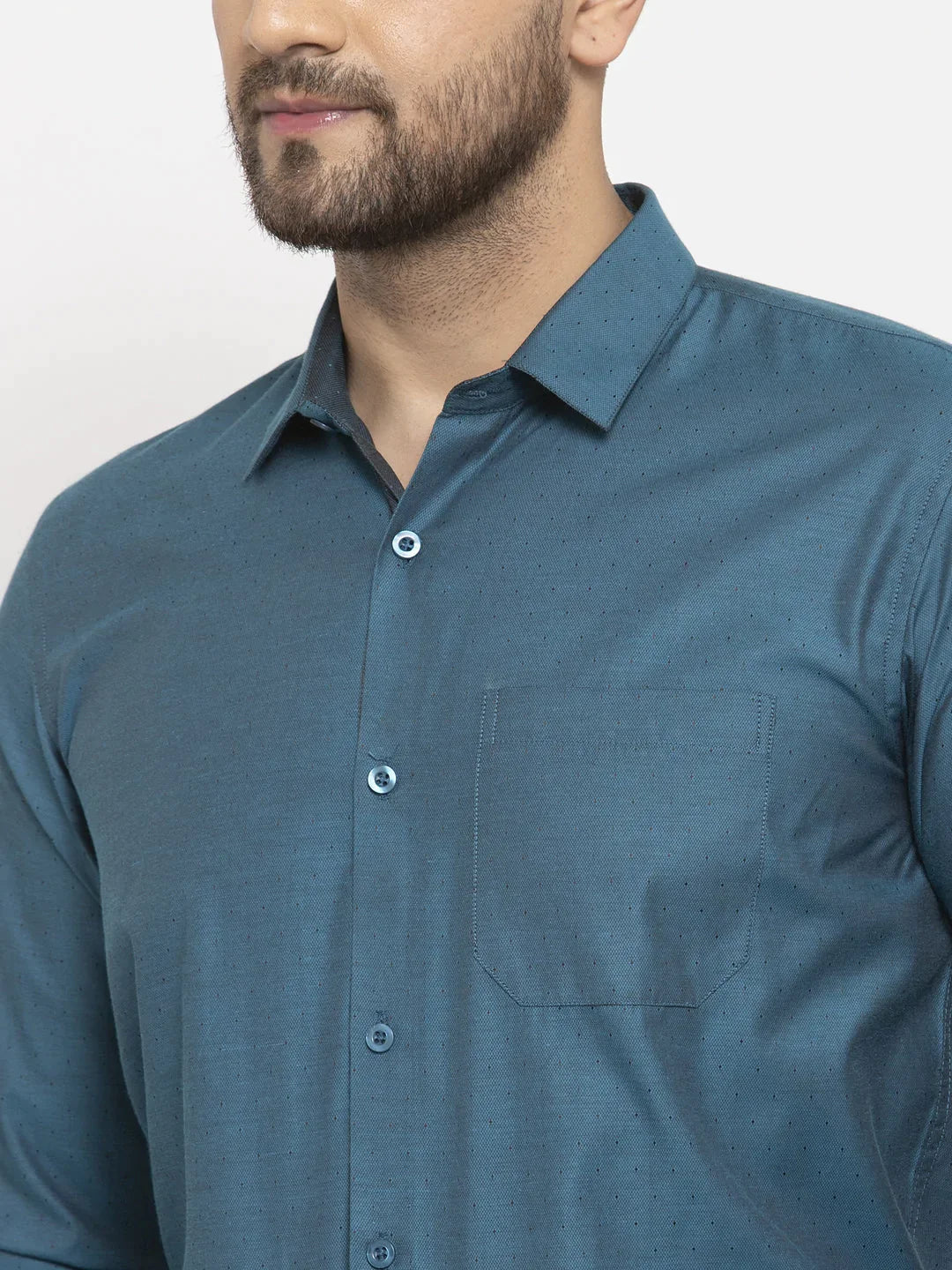 Men's Blue Cotton Polka Dots Formal Shirt's - Taantav