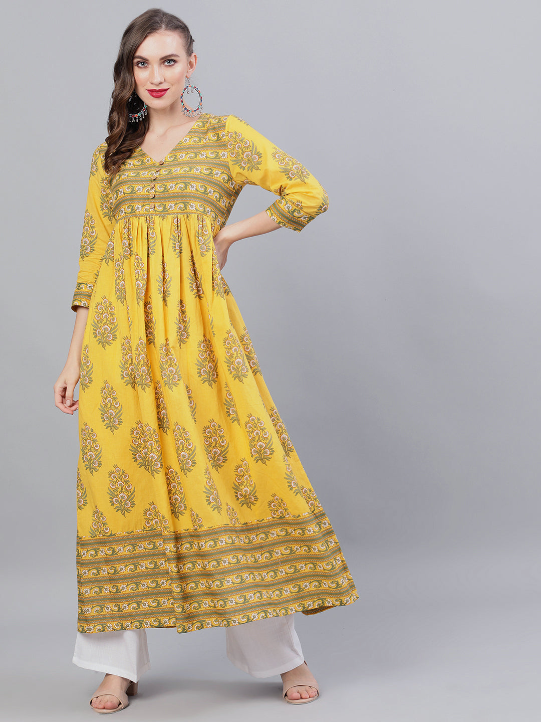 Women's Yellow Floral Print Anarkali