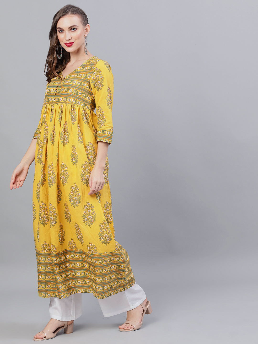 Women's Yellow Floral Print Anarkali