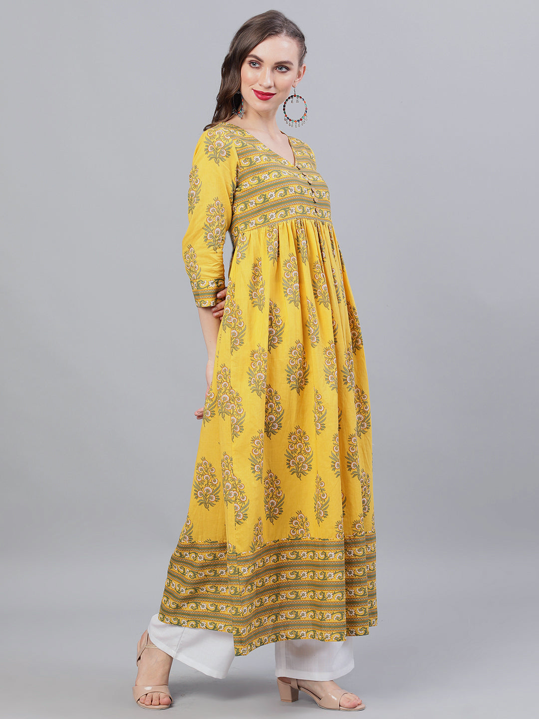 Women's Yellow Floral Print Anarkali