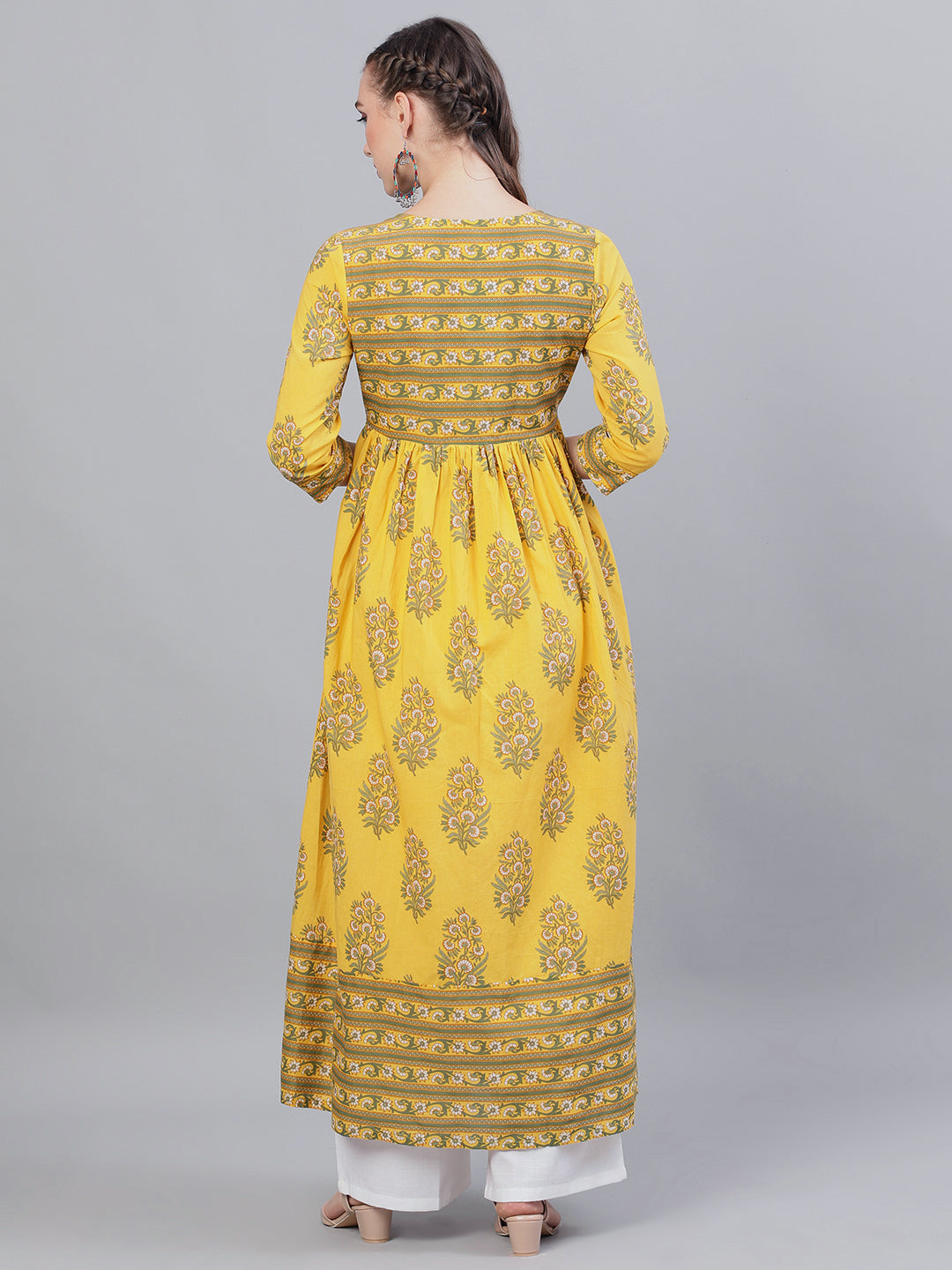 Women's Yellow Floral Print Anarkali