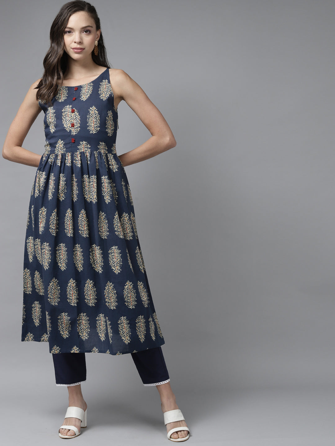 Women's Blue Cotton Kurta - Taantav