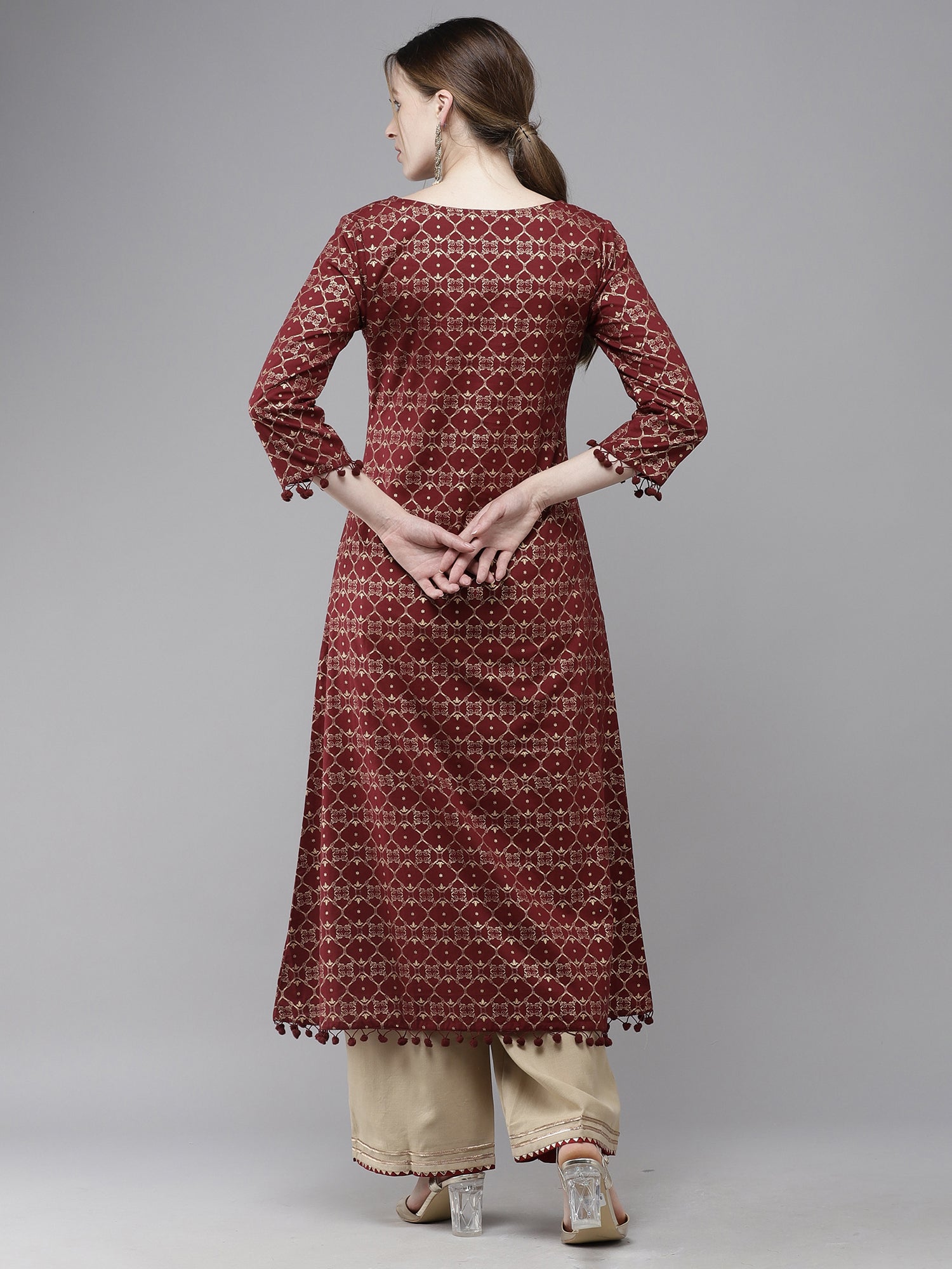 Women's Maroon Cotton Kurta - Taantav