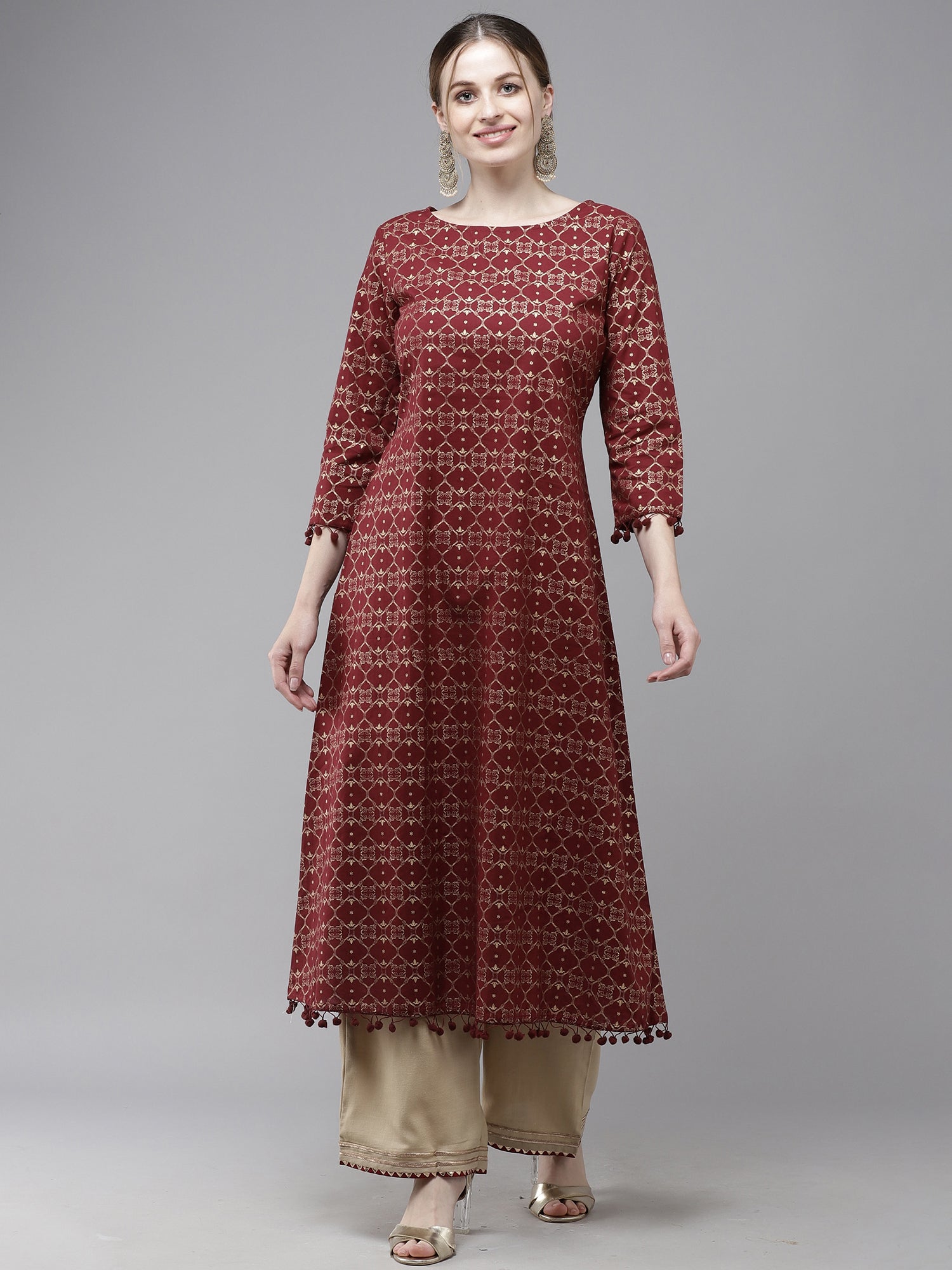 Women's Maroon Cotton Kurta - Taantav