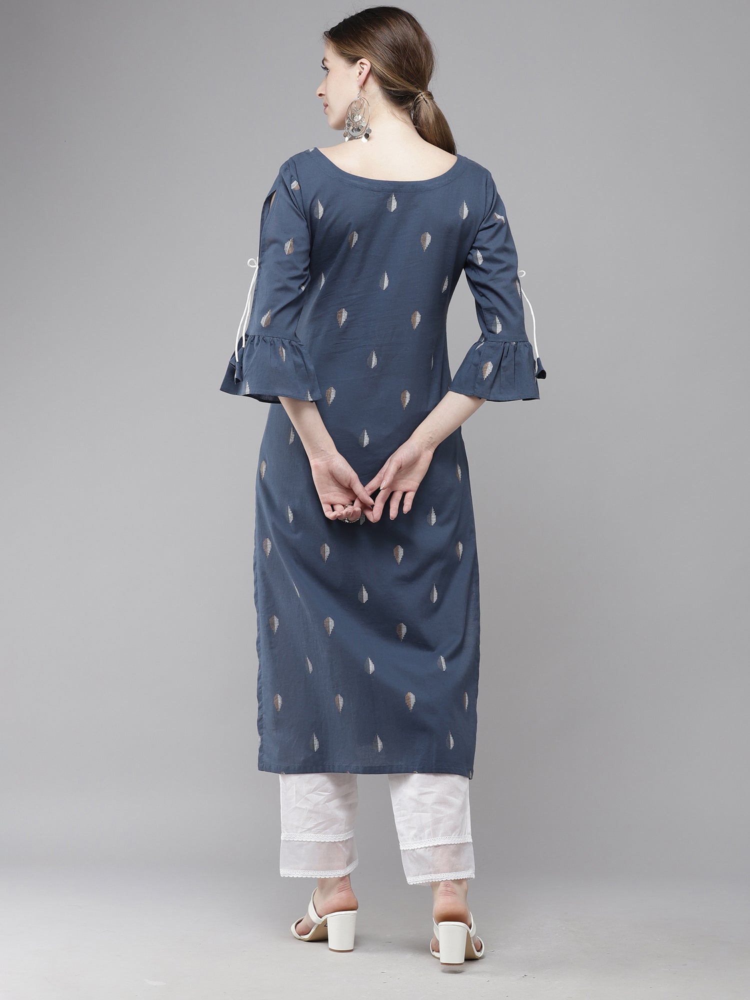 Women's Navy Blue Chanderi Cotton Kurta - Taantav