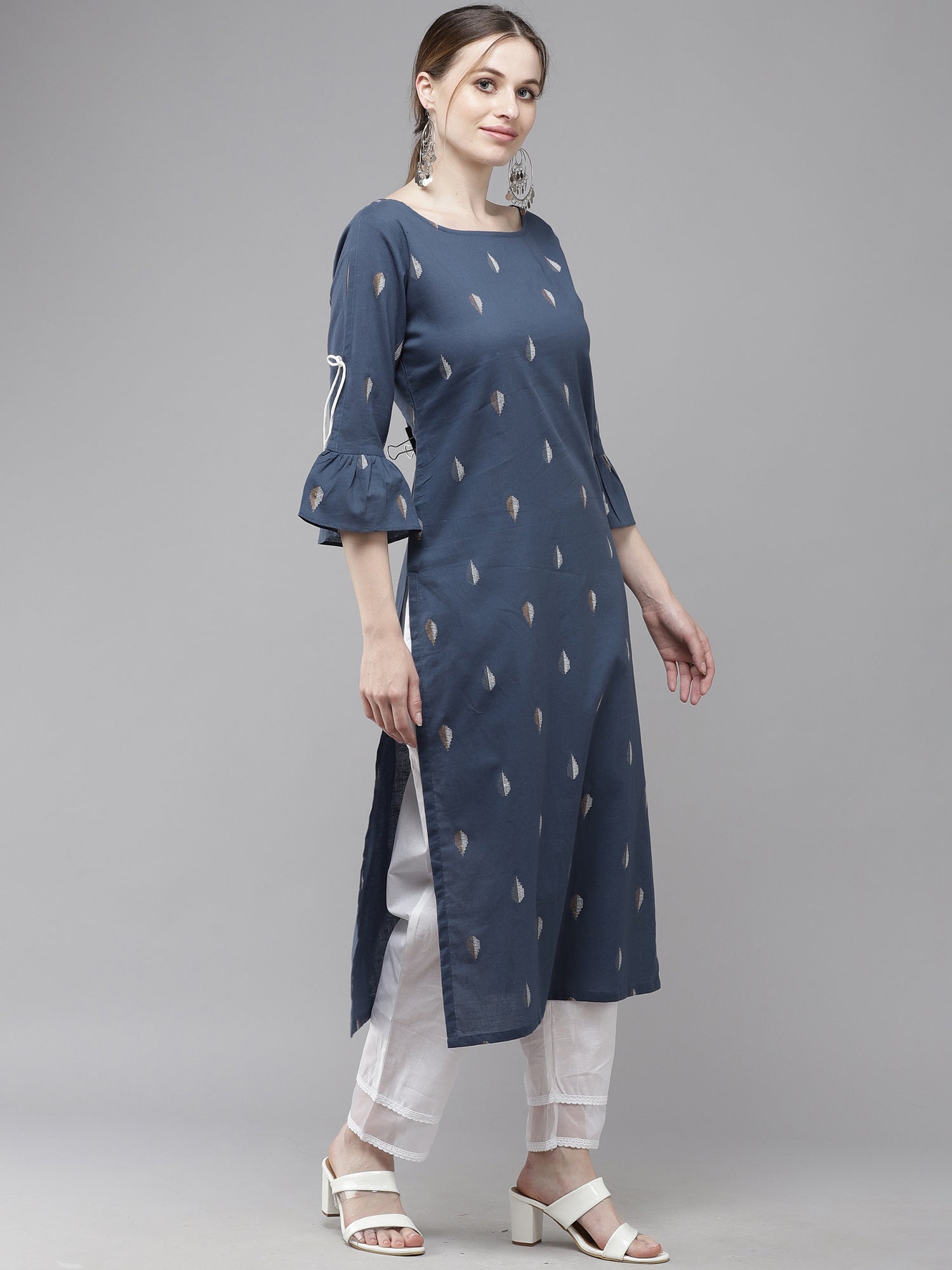 Women's Navy Blue Chanderi Cotton Kurta - Taantav