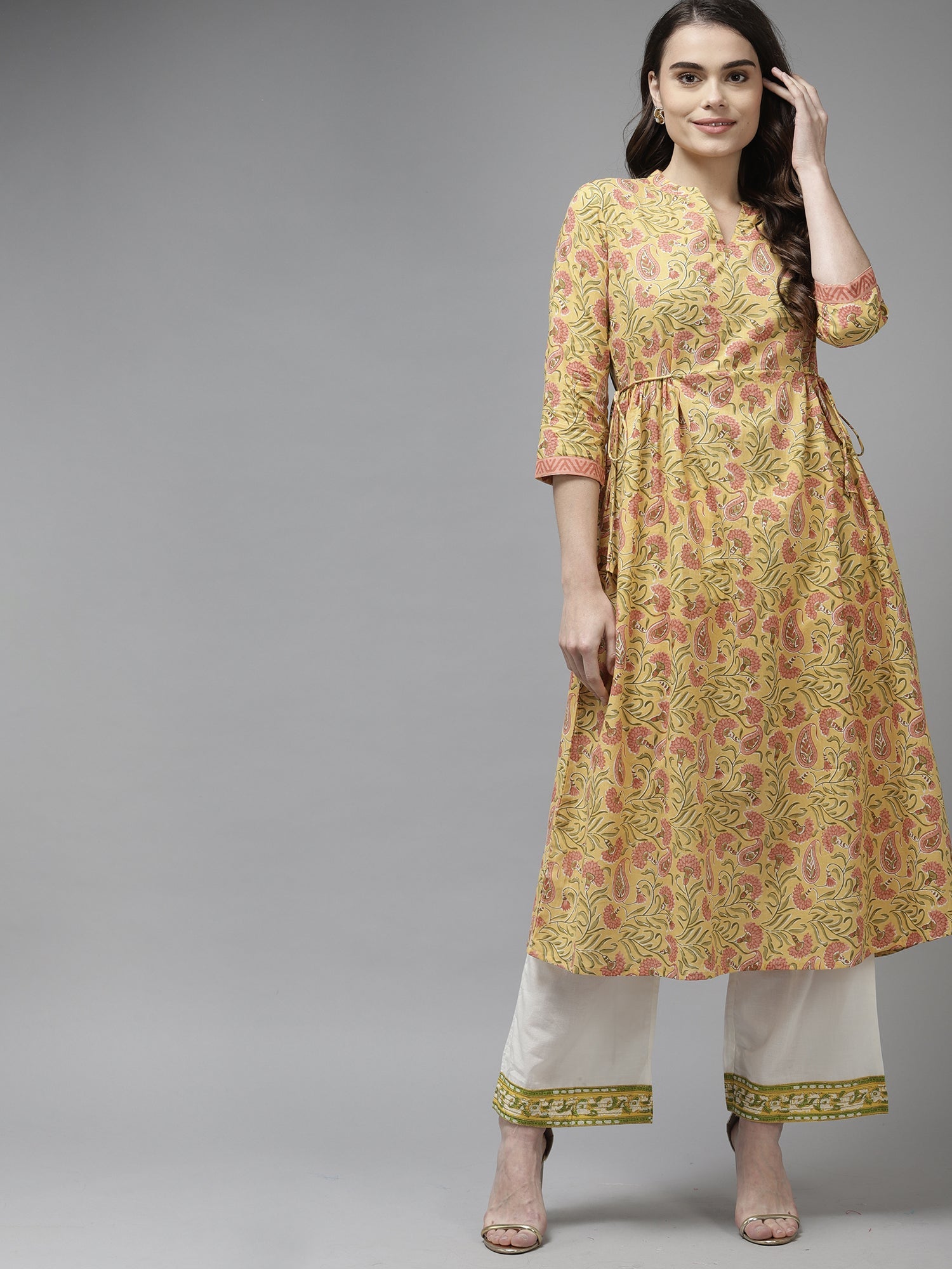 Women's Yellow Cotton Kurta - Taantav