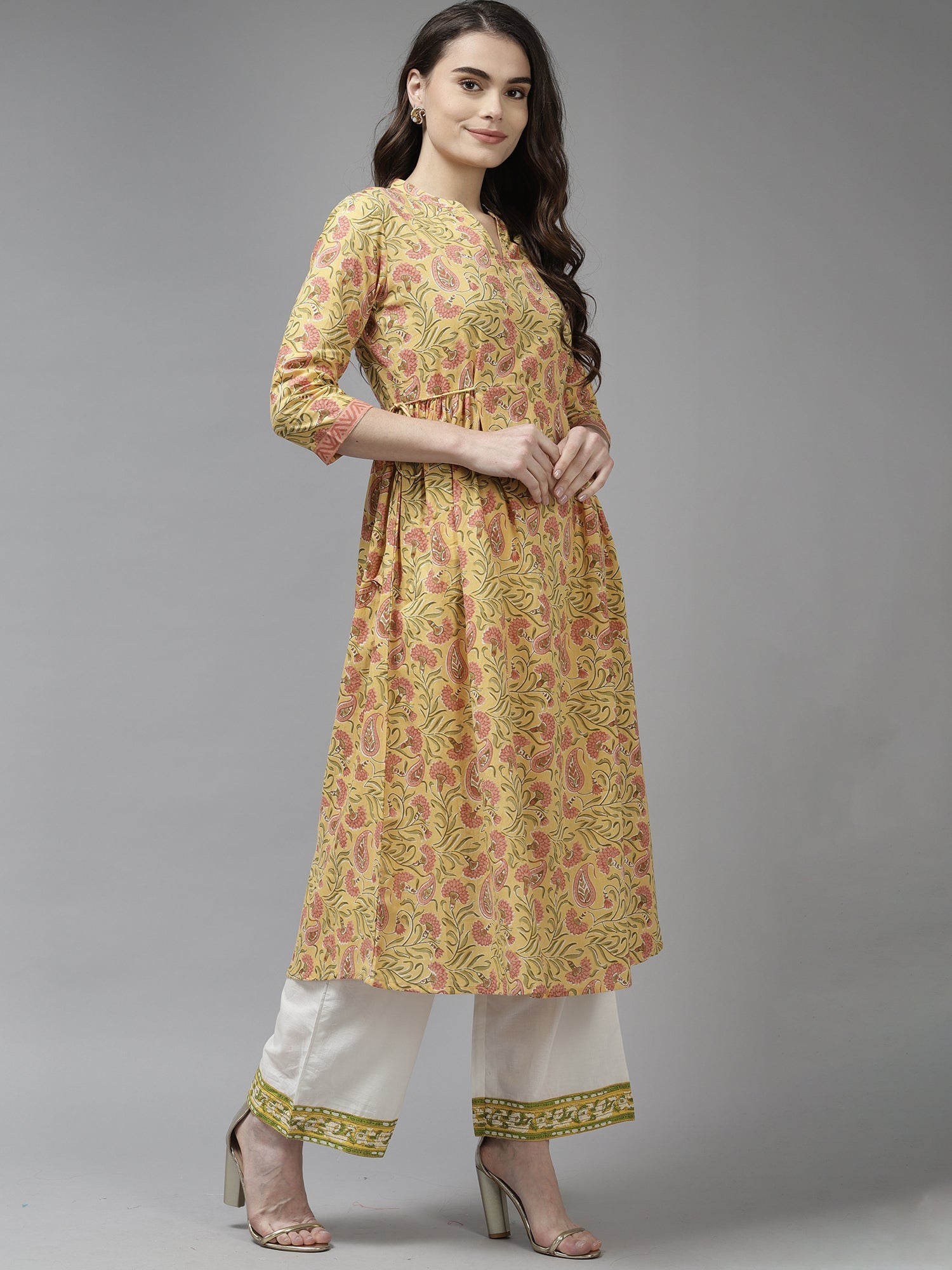 Women's Yellow Cotton Kurta - Taantav