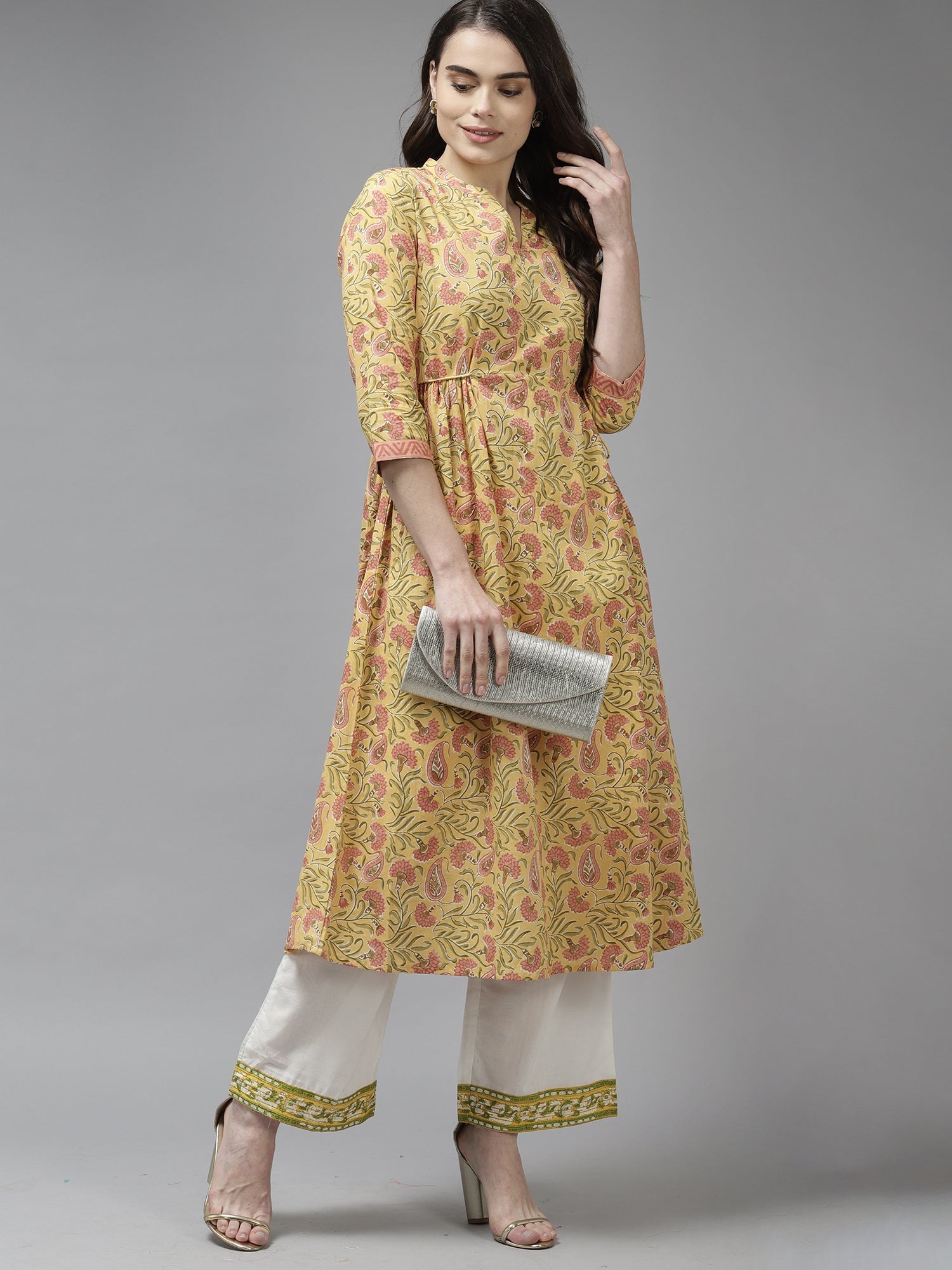 Women's Yellow Cotton Kurta - Taantav