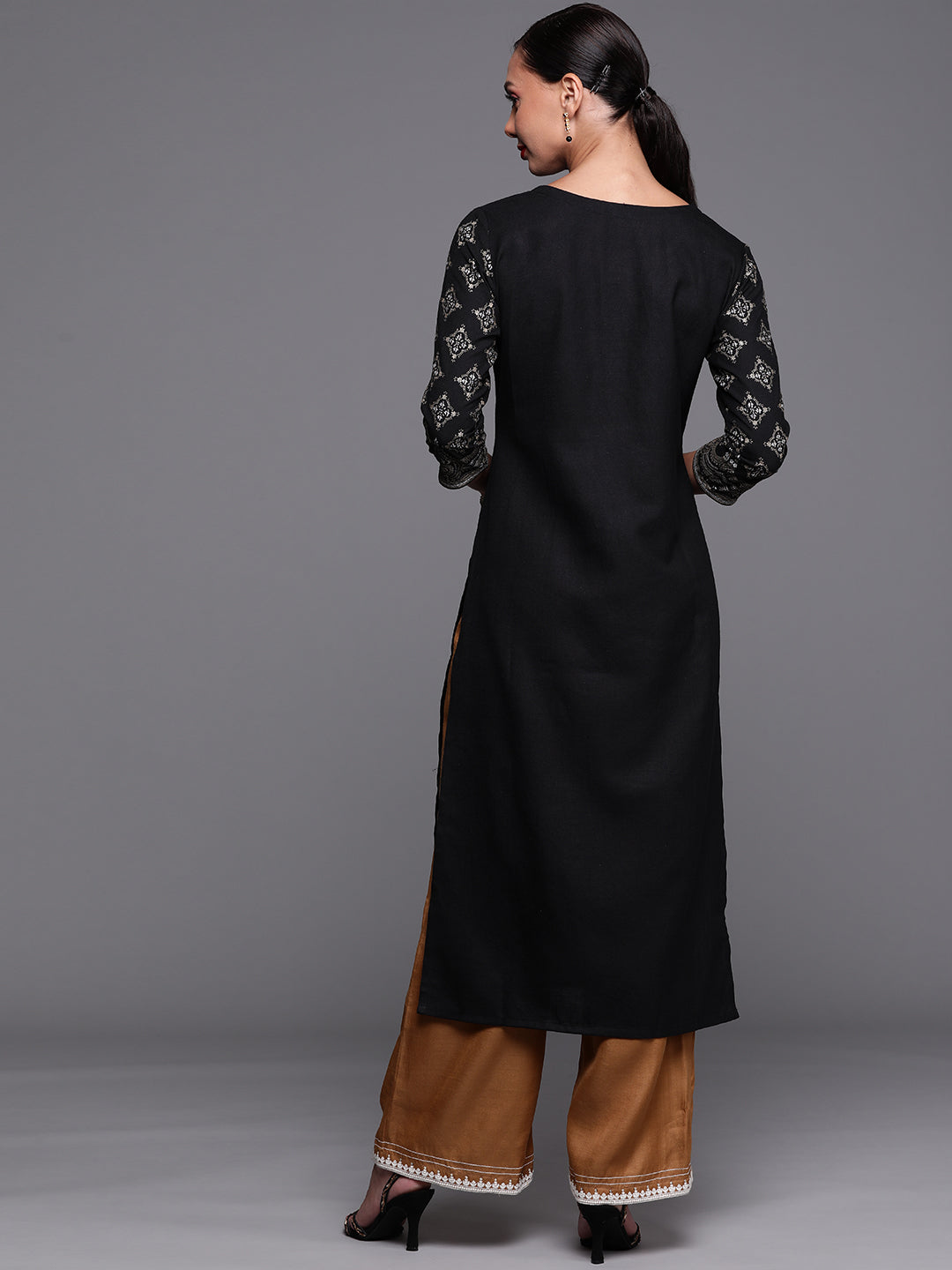 Women's Black Cotton Kurta - Taantav