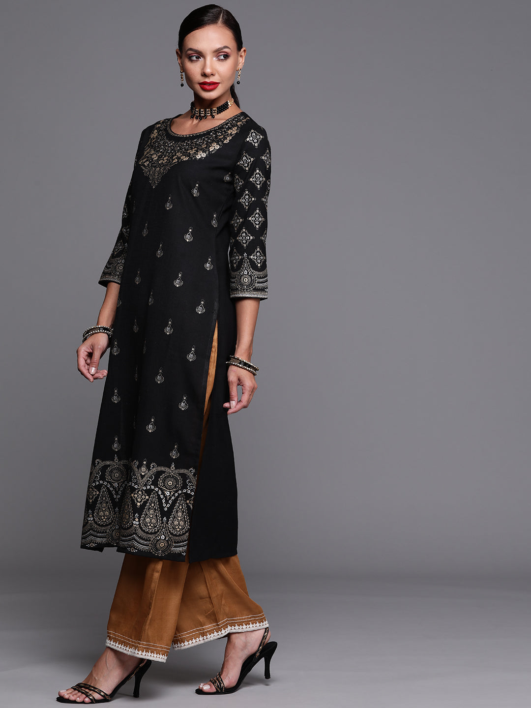 Women's Black Cotton Kurta - Taantav