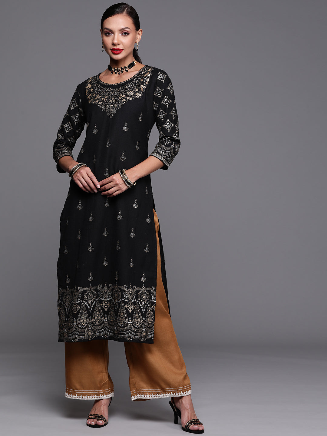 Women's Black Cotton Kurta - Taantav