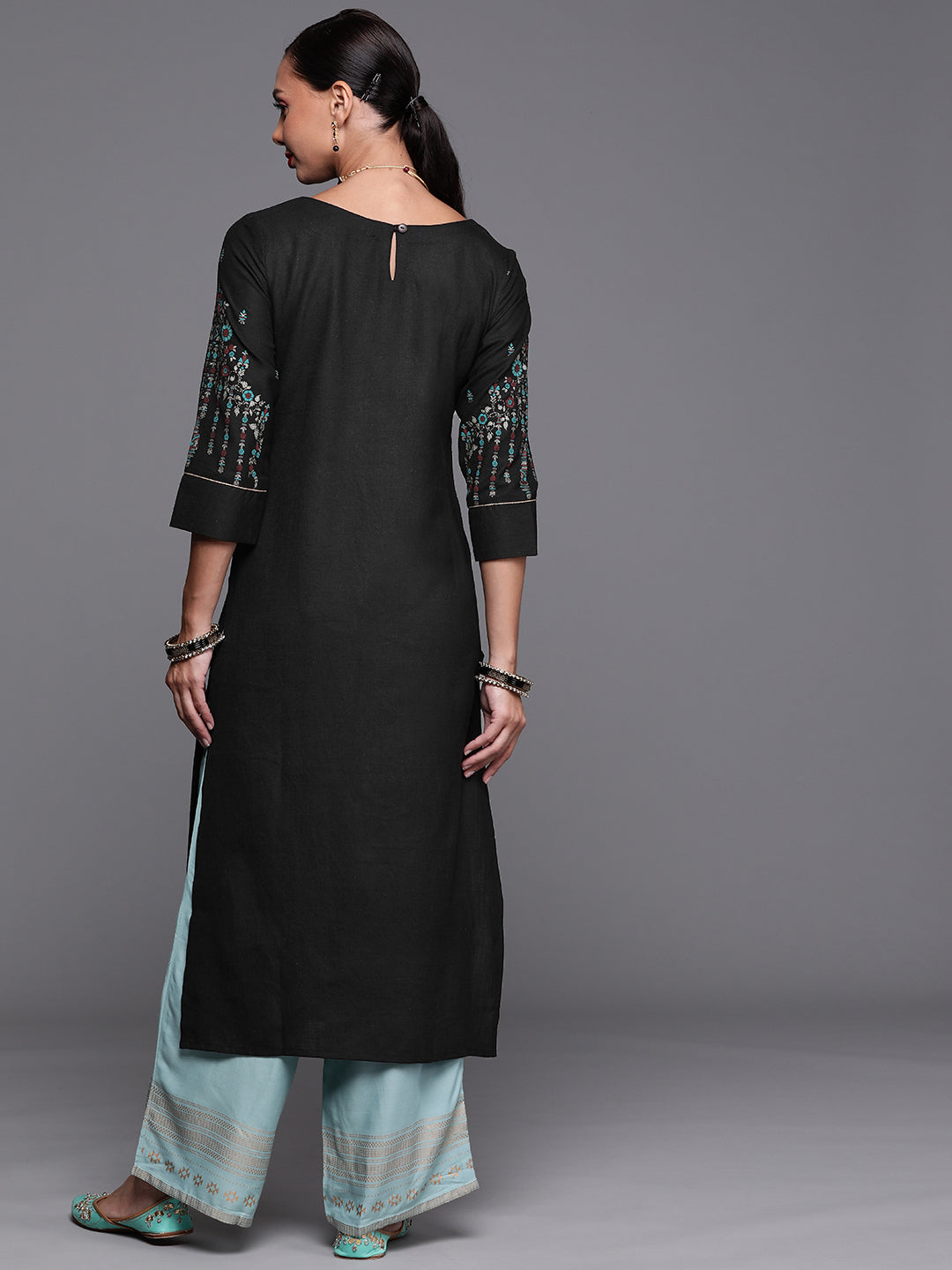 Women's Black Cotton Kurta - Taantav