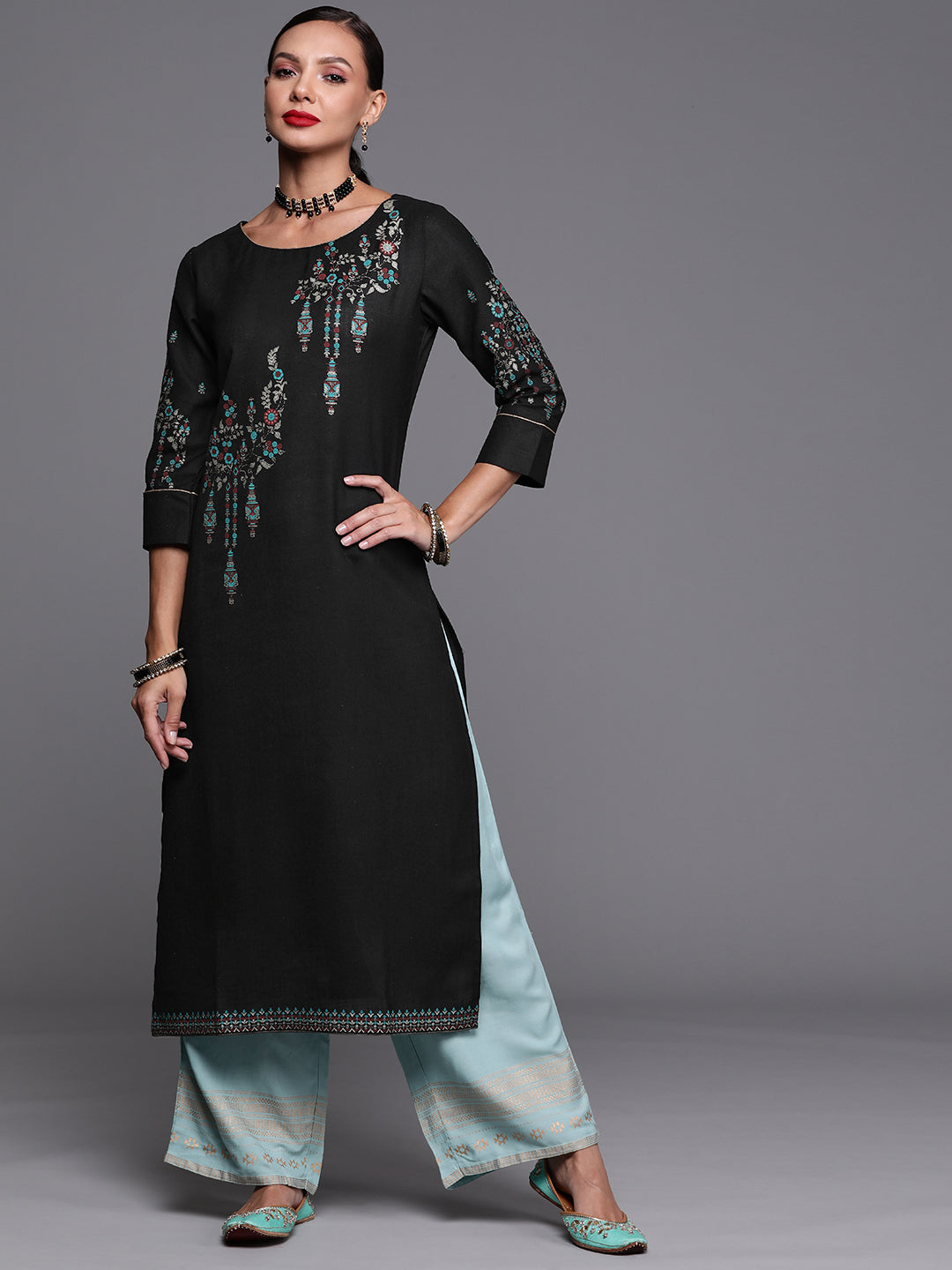 Women's Black Cotton Kurta - Taantav