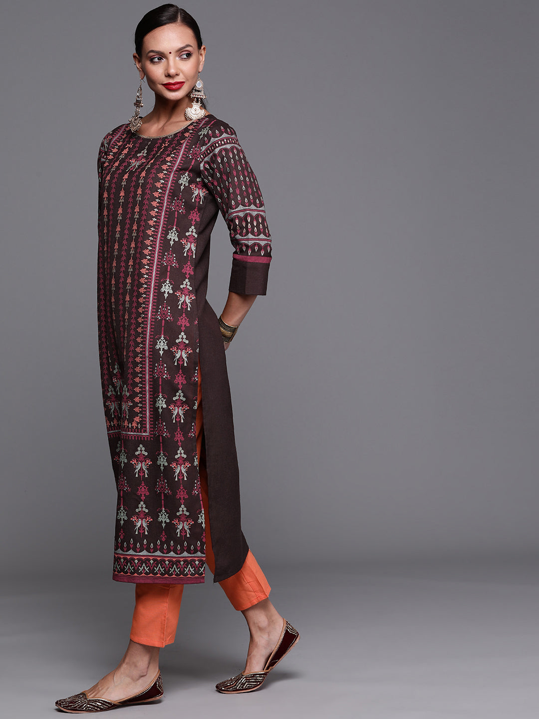 Women's Coffee Brown Cotton Kurta - Taantav