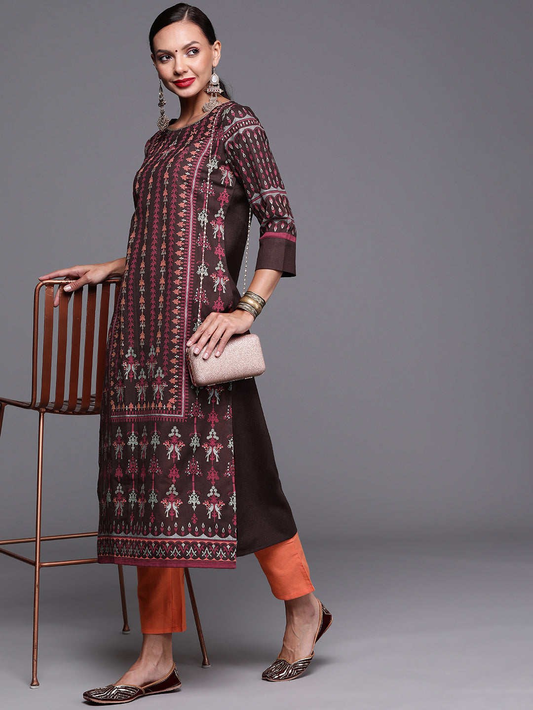 Women's Coffee Brown Cotton Kurta - Taantav